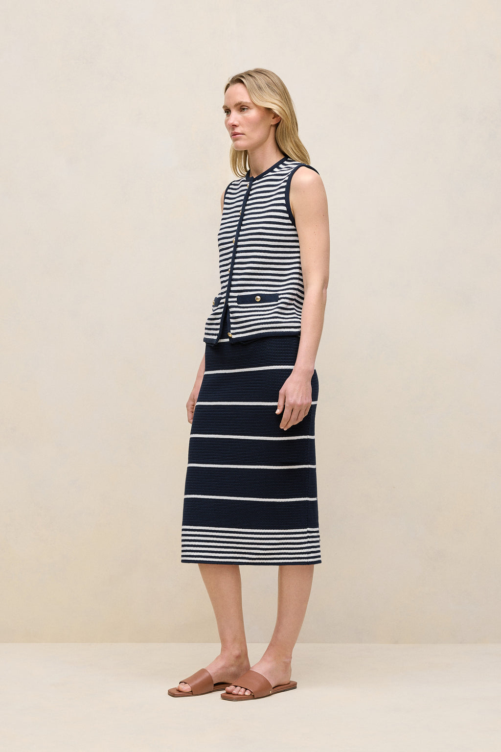 Mercerised Cotton Stripe Button Through Vest