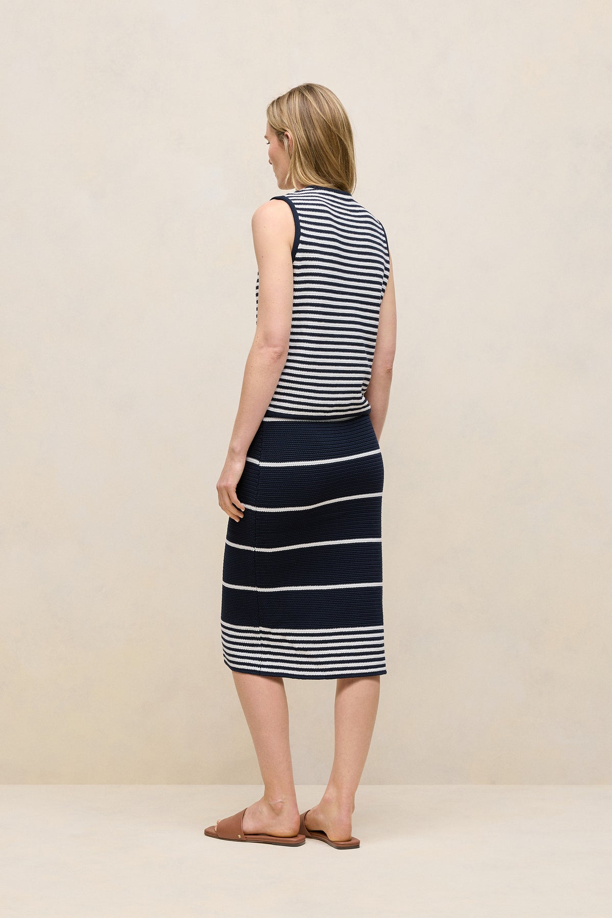Mercerised Cotton Stripe Button Through Vest