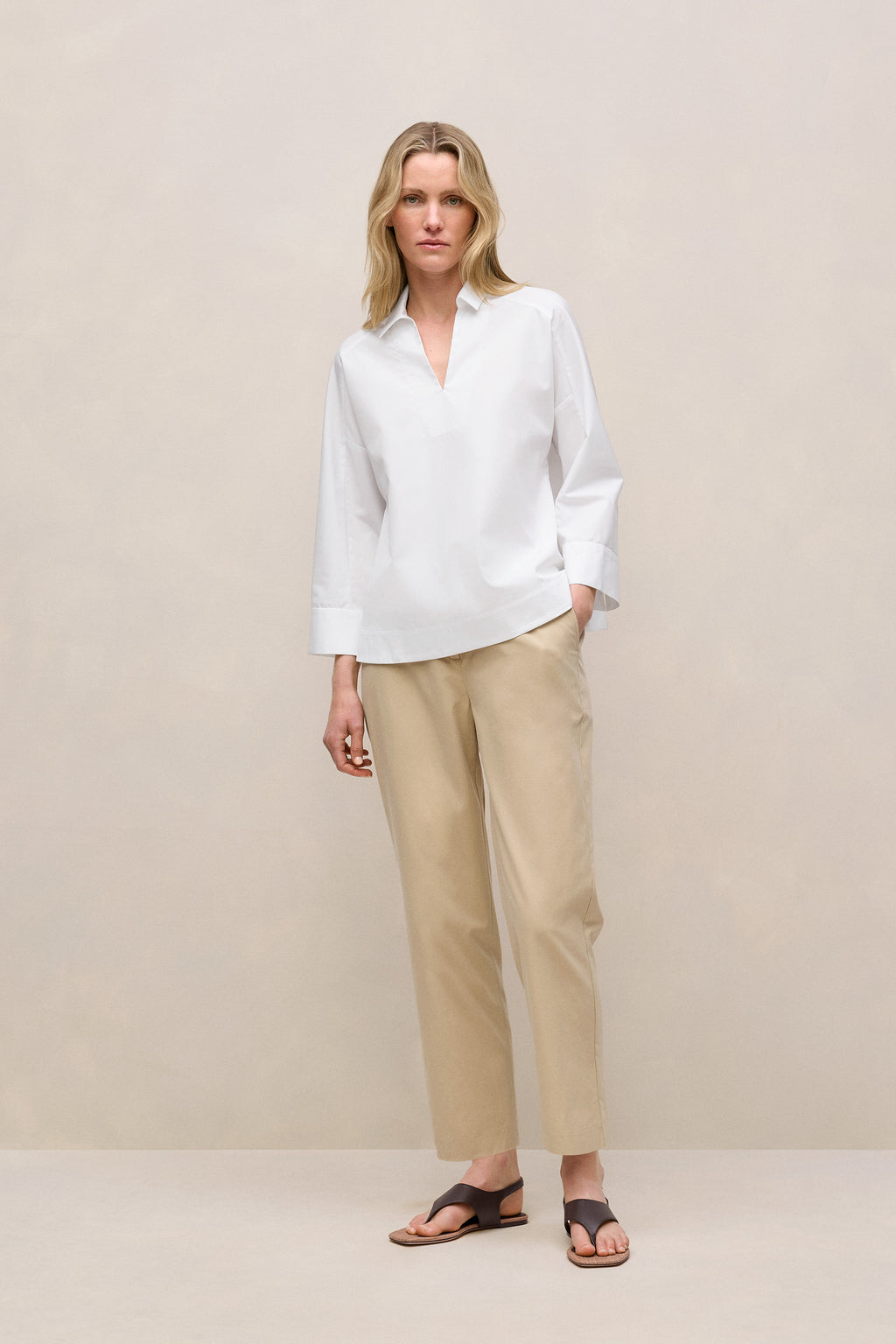 Cotton Blend Straight Leg Pant