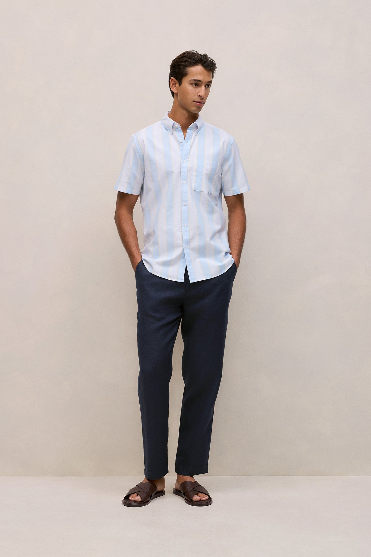 Stripe Monogram Short Sleeve Oxford Shirt