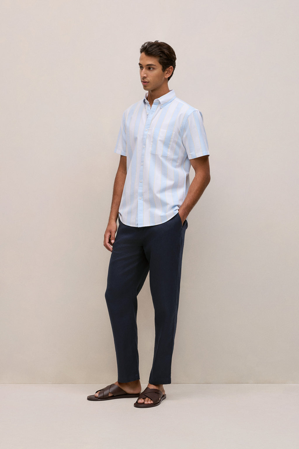 Stripe Monogram Short Sleeve Oxford Shirt