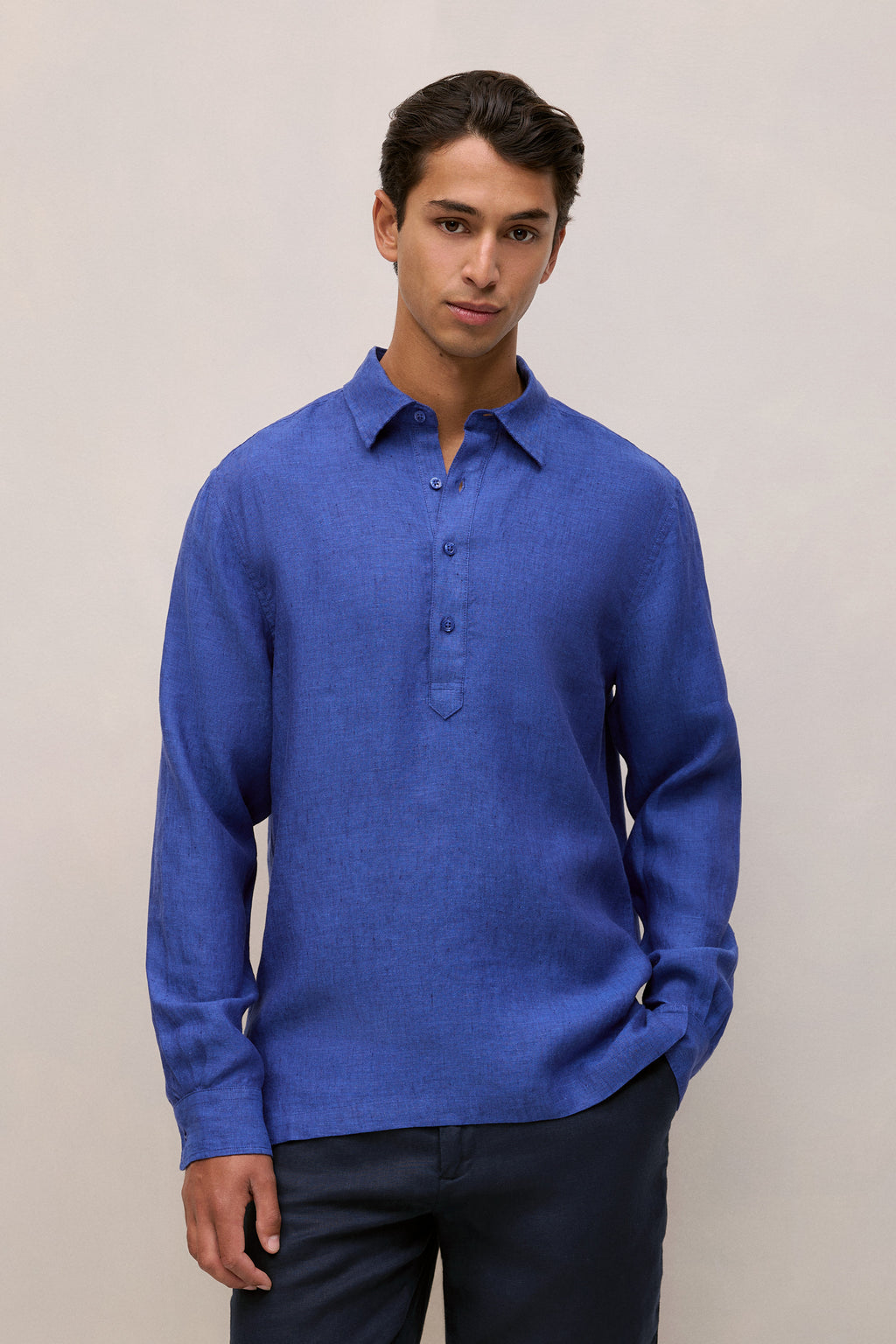 Linen End On End Half Placket Shirt