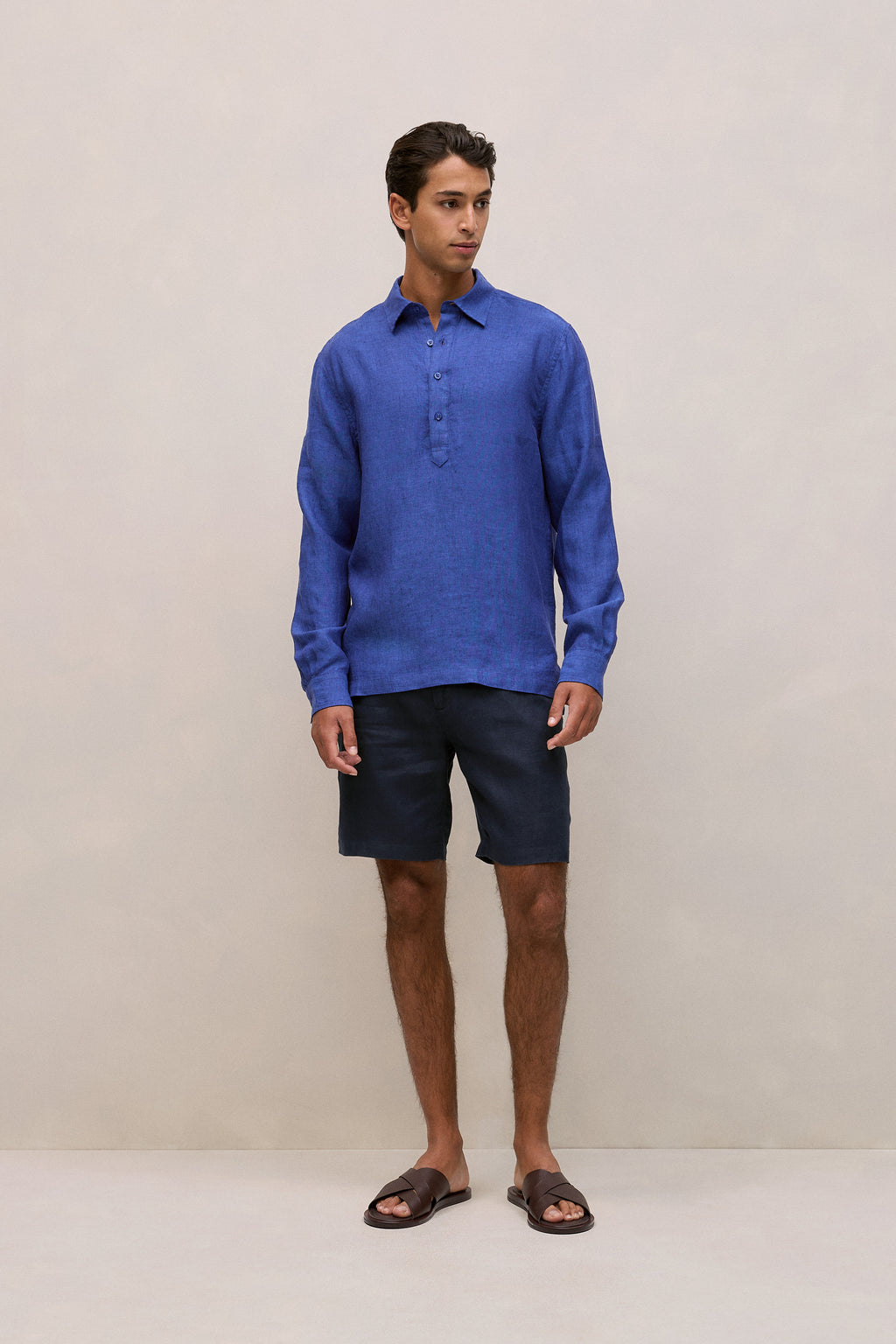Linen End On End Half Placket Shirt