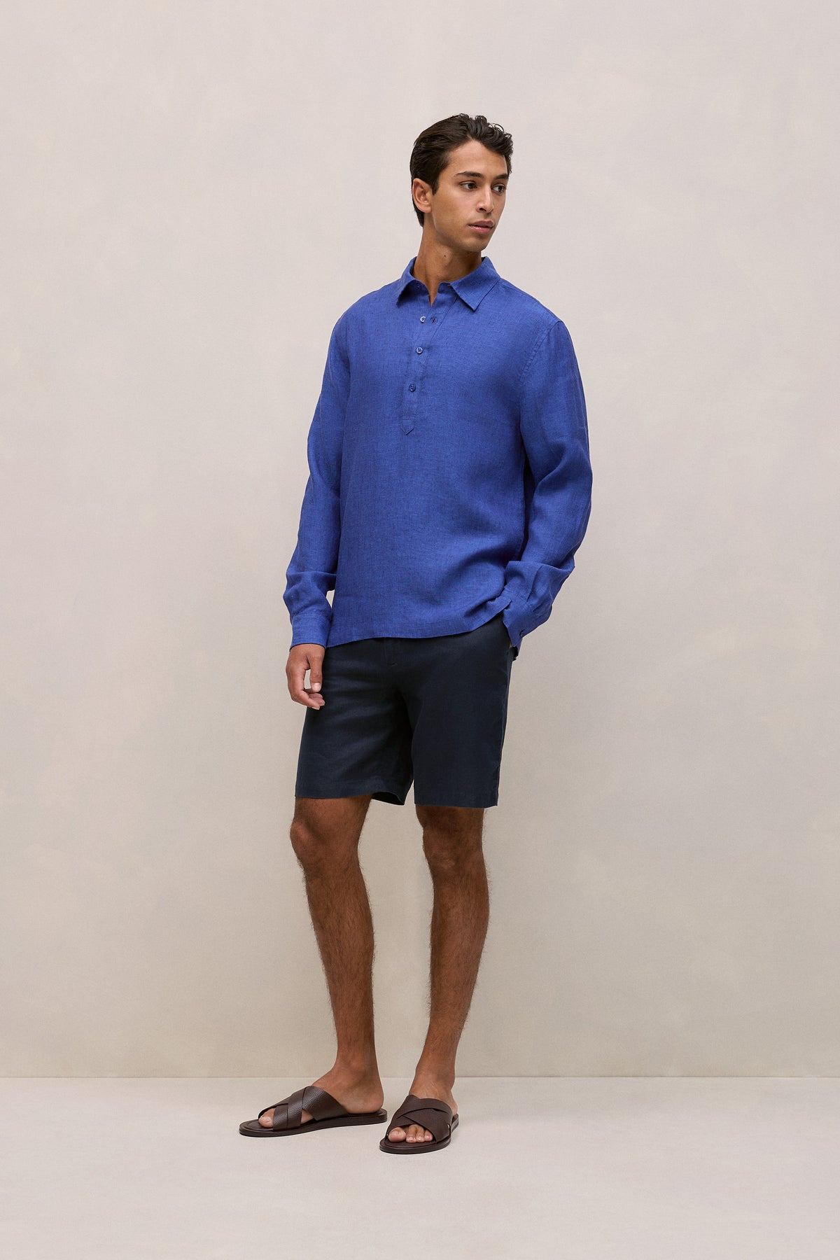 Linen End On End Half Placket Shirt