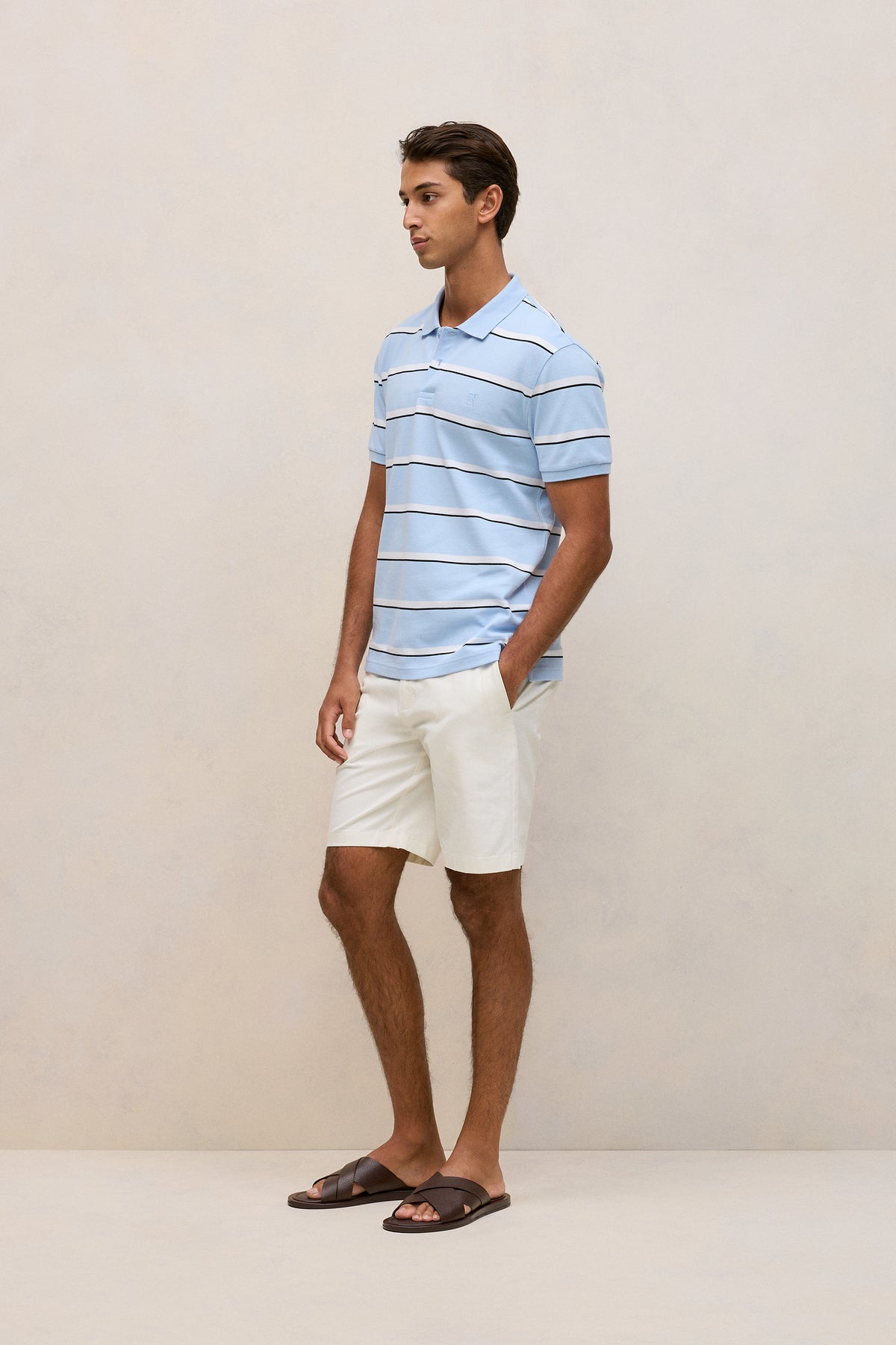 Cotton Pique Double Stripe Polo