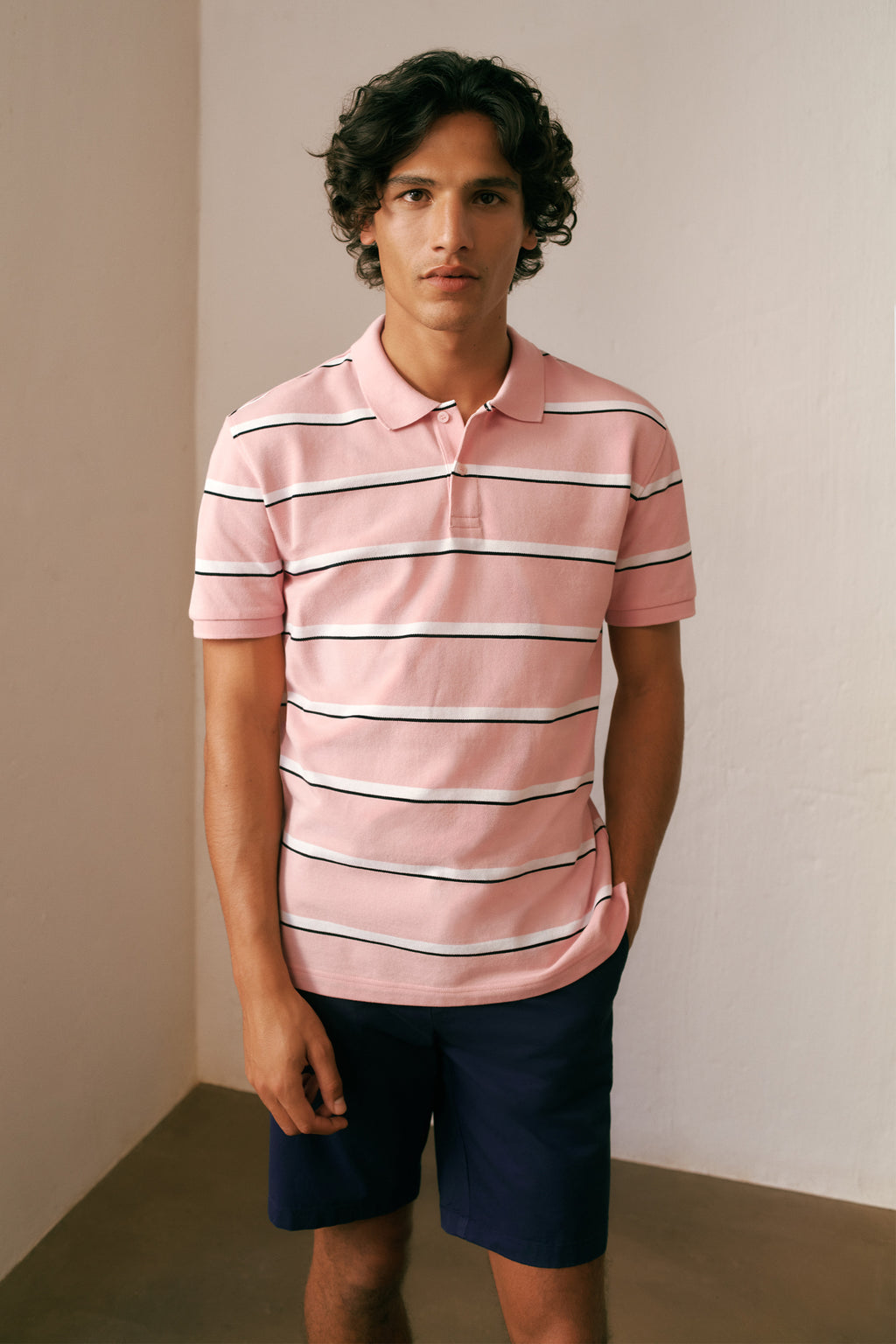 Cotton Pique Double Stripe Polo