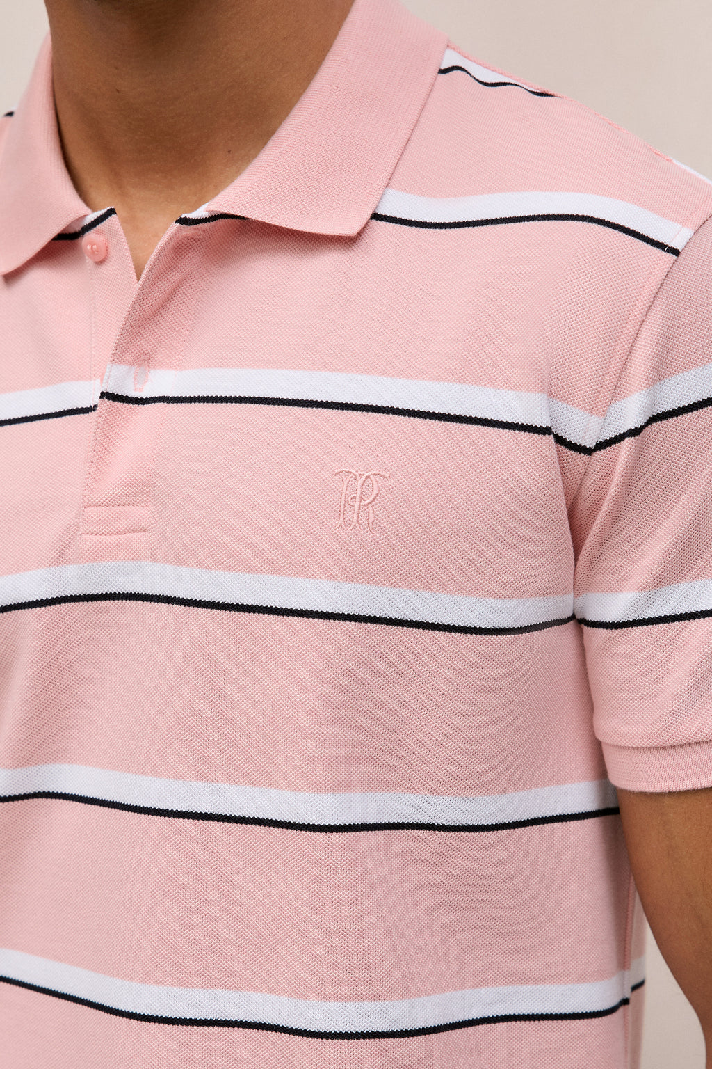 Cotton Pique Double Stripe Polo