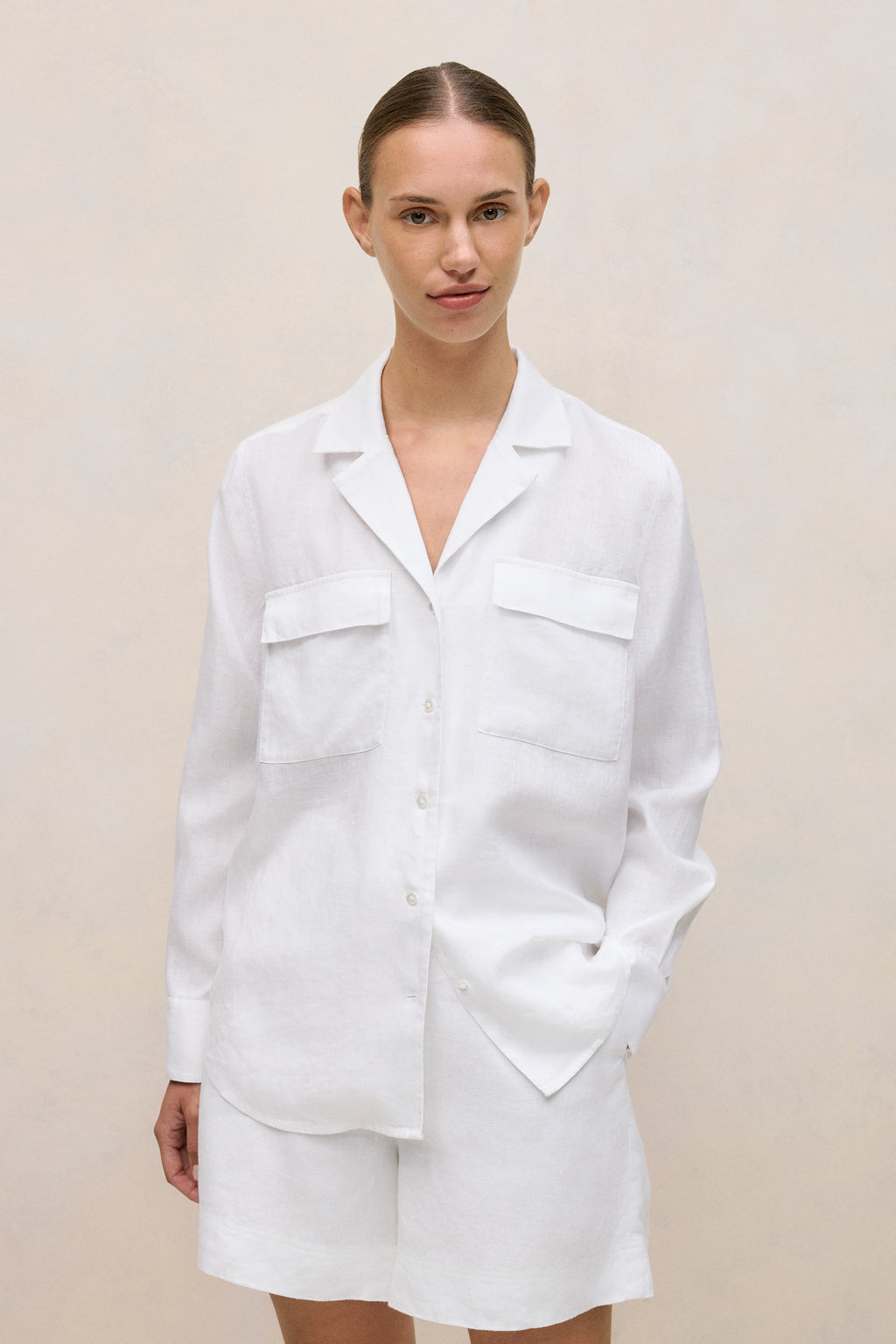 Linen Pocket Detail Long Sleeve Shirt