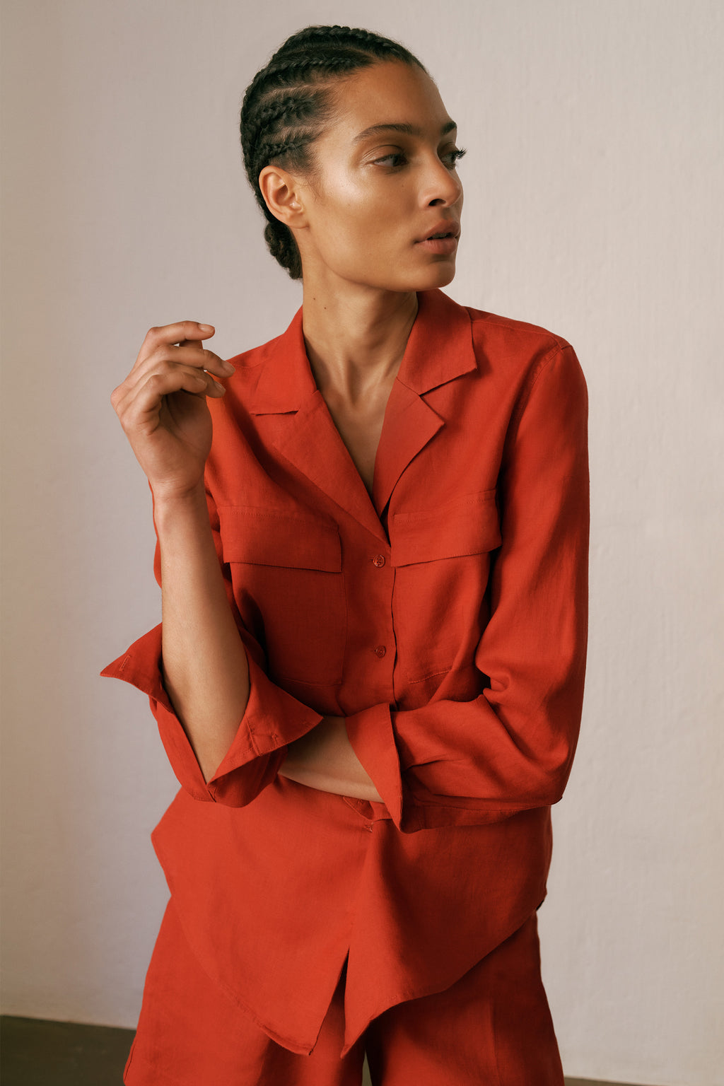 Linen Pocket Detail Long Sleeve Shirt
