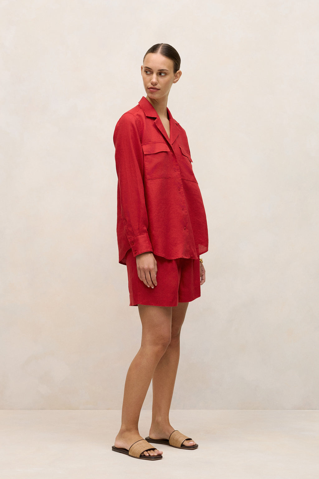 Linen Pocket Detail Long Sleeve Shirt