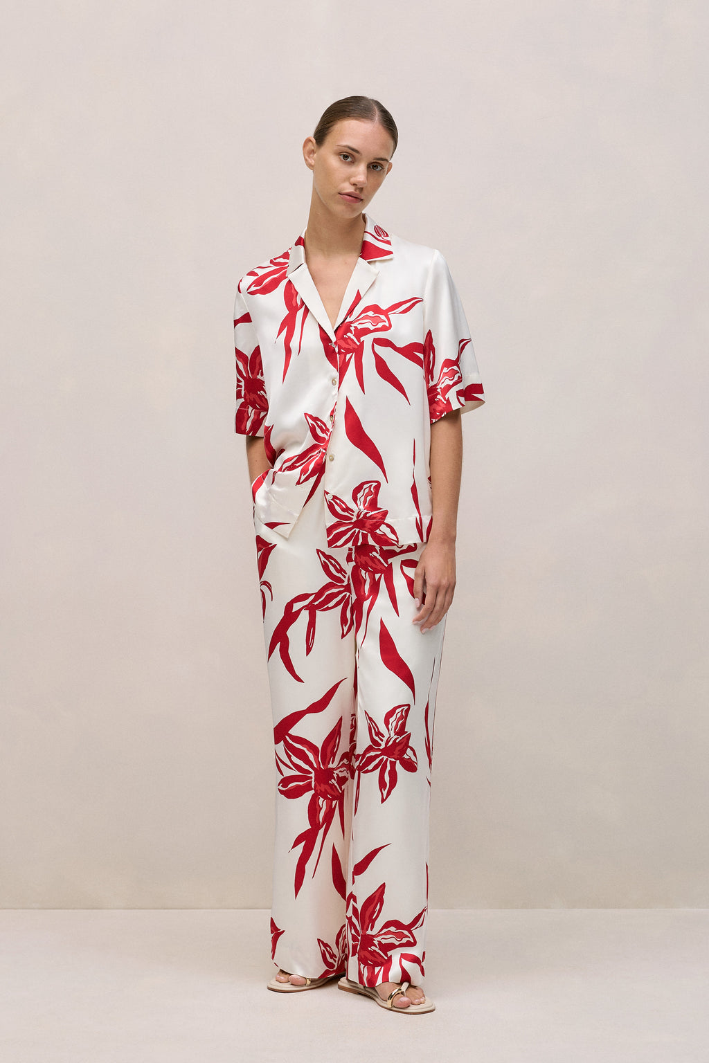 Wild Iris Satin Short Sleeve Shirt
