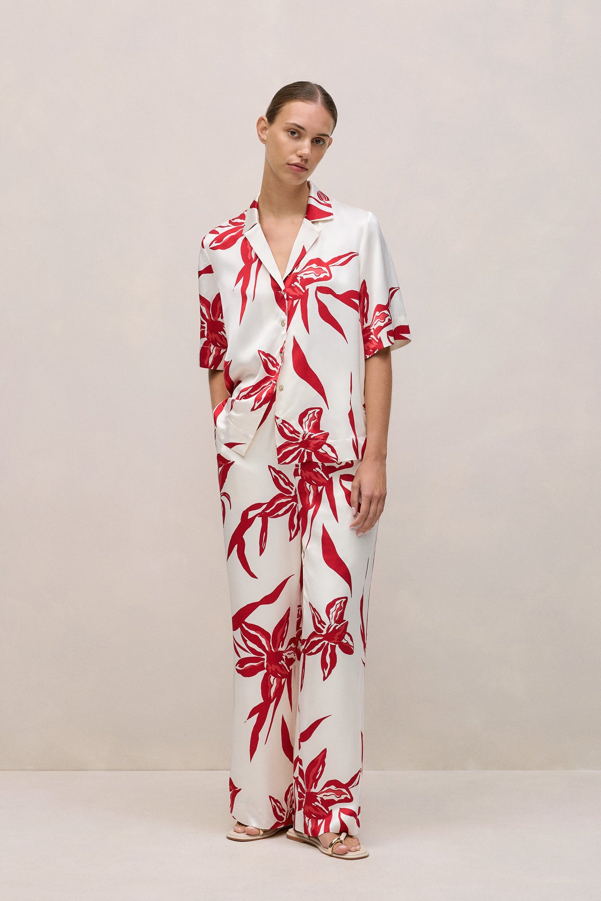 Wild Iris Satin Short Sleeve Shirt