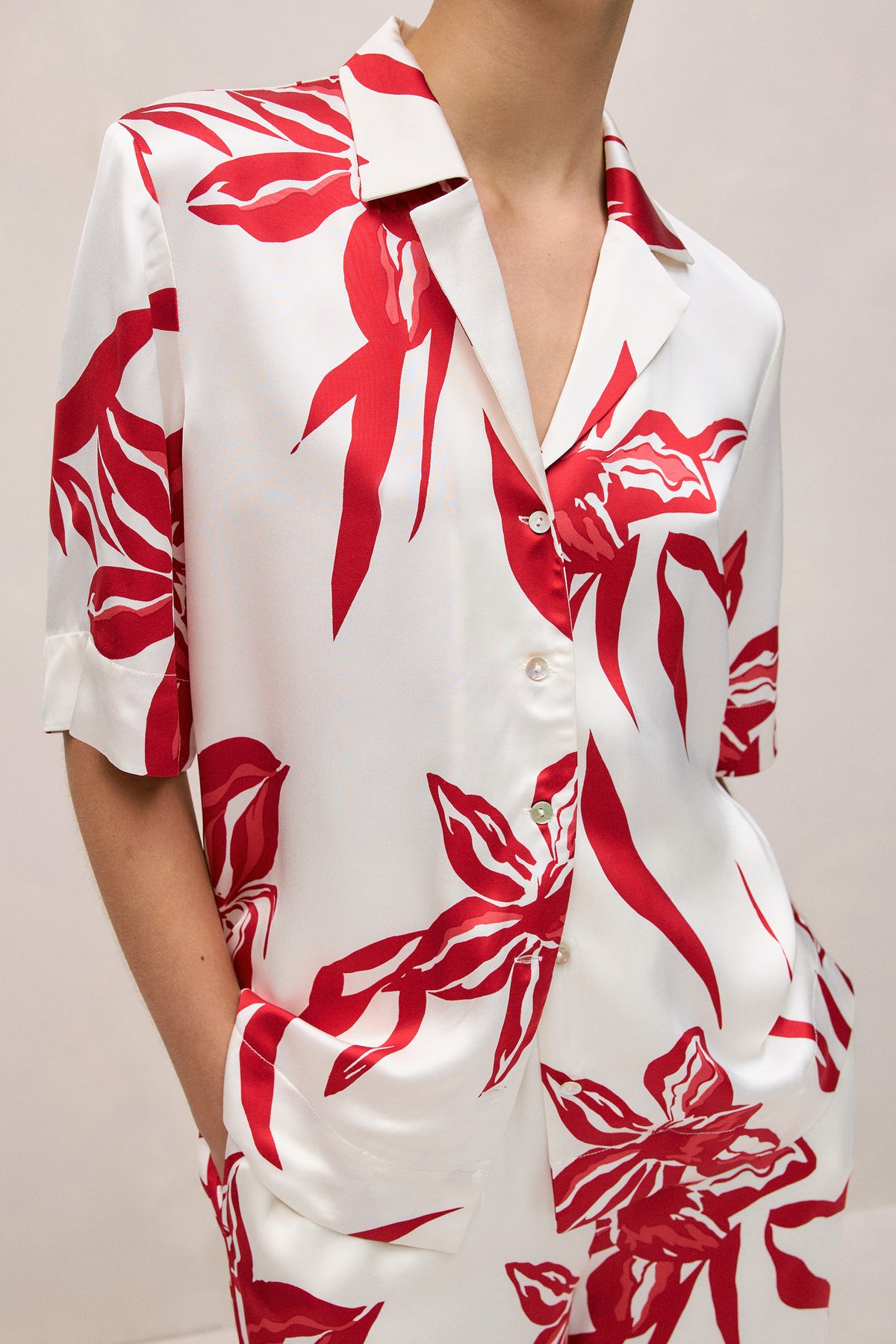 Wild Iris Satin Short Sleeve Shirt