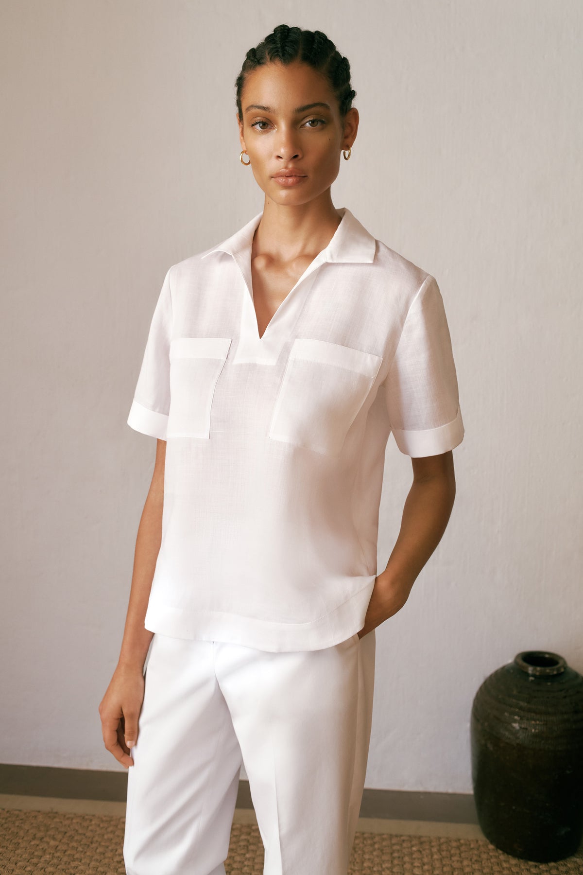 Ramie Collared Popover Shirt