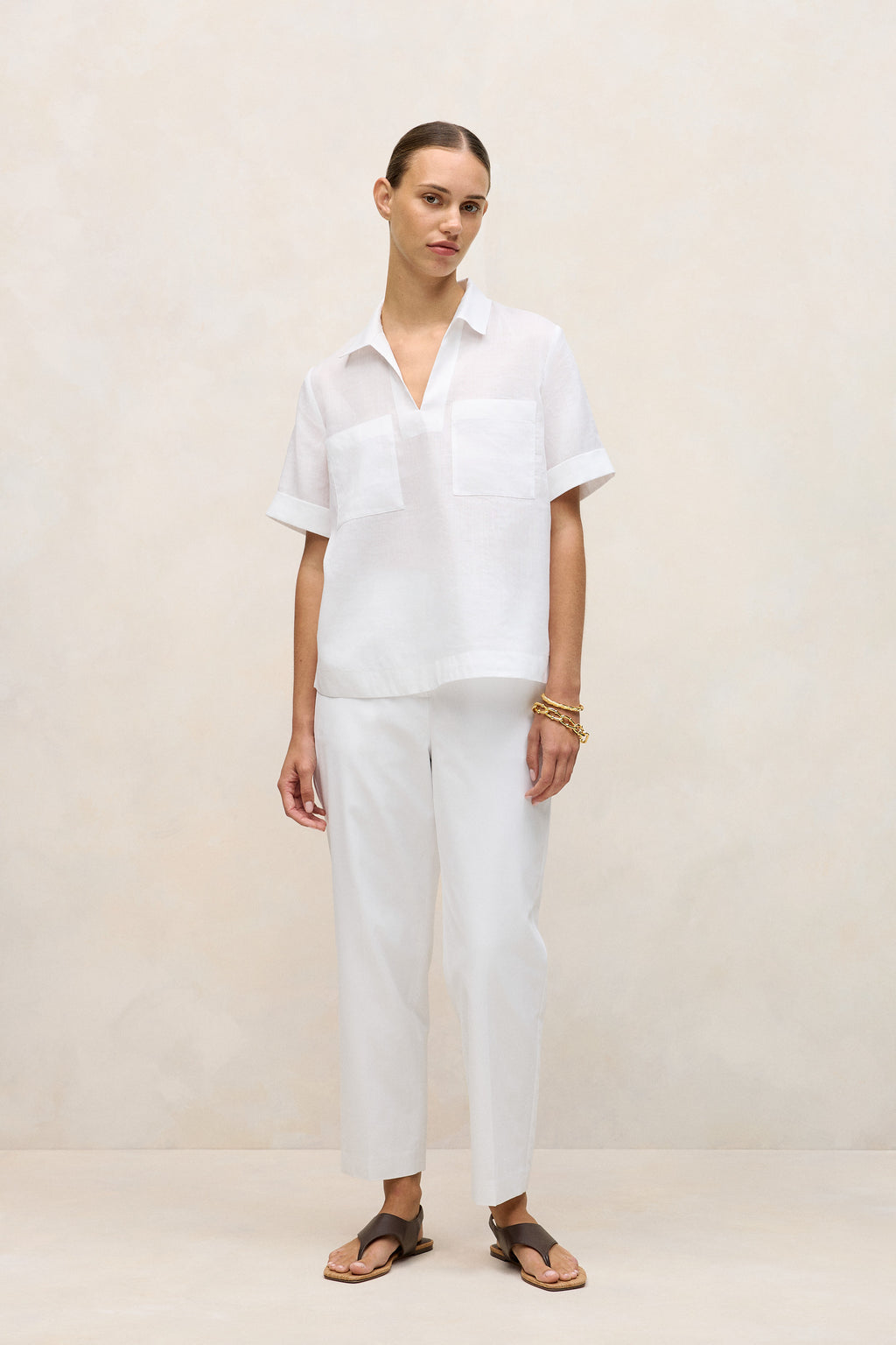 Ramie Collared Popover Shirt