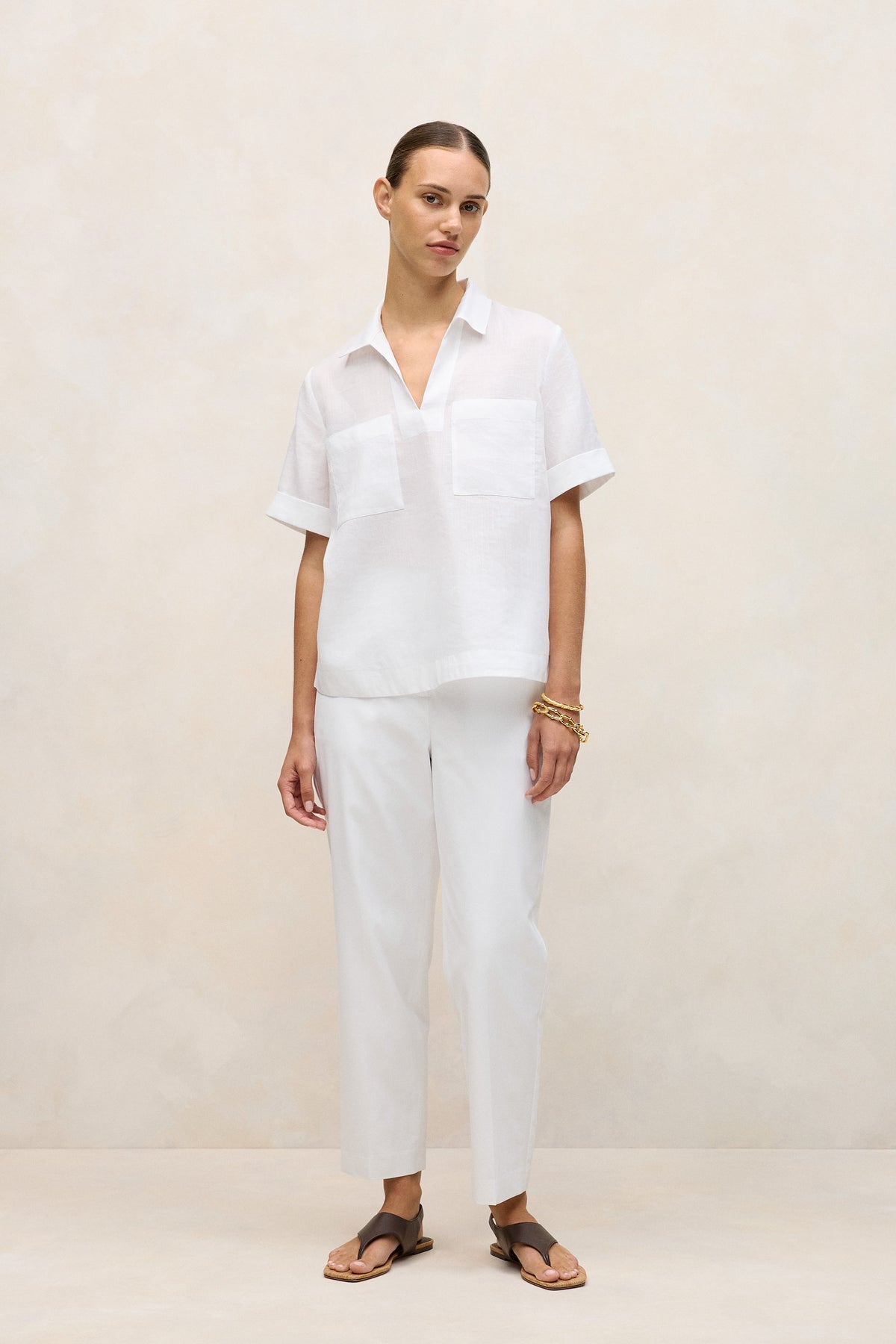 Ramie Collared Popover Shirt