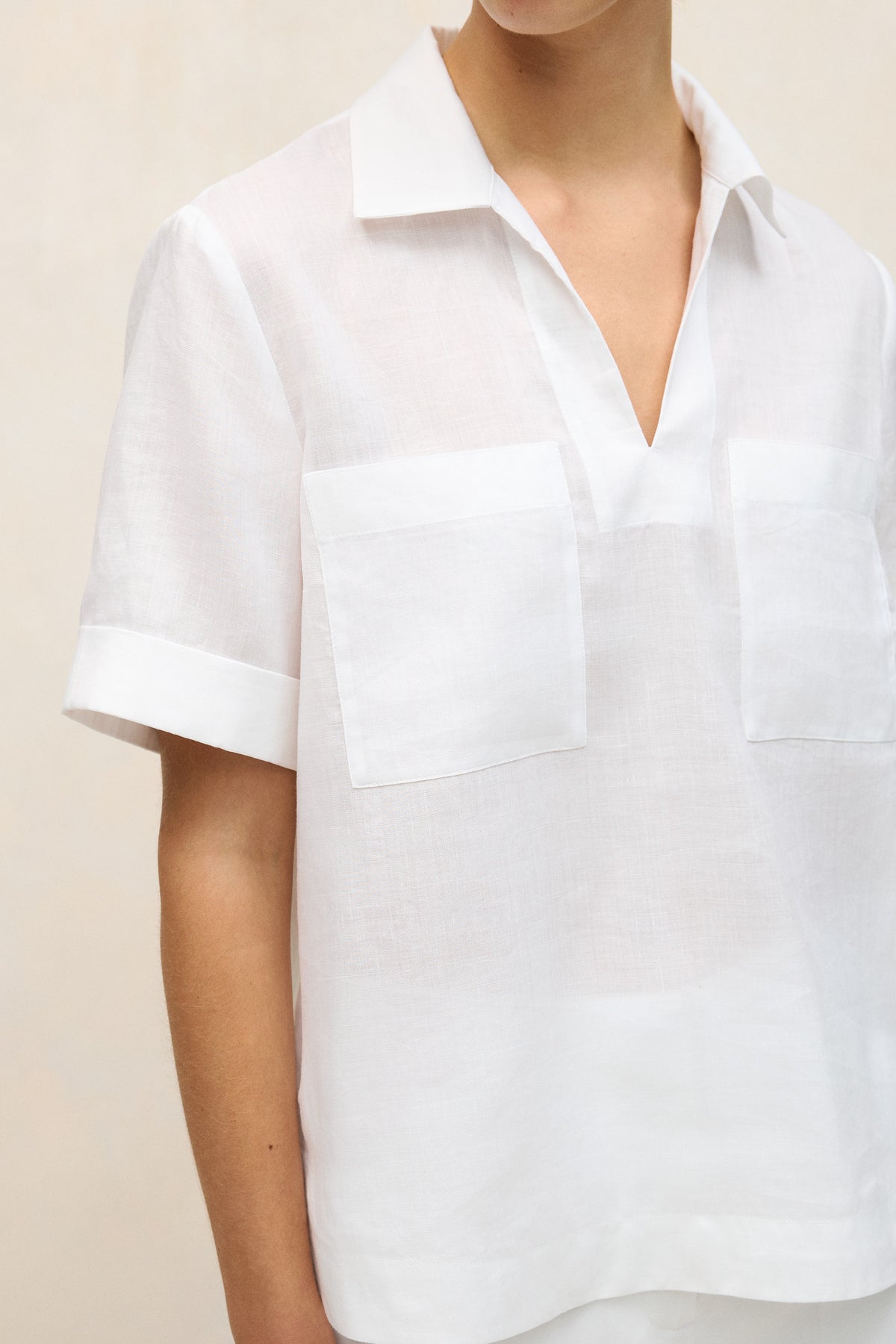 Ramie Collared Popover Shirt