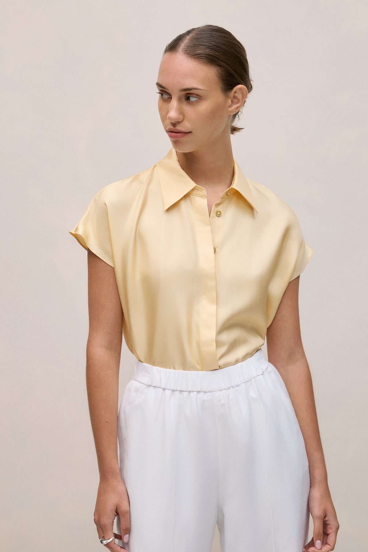 Silk Twill Cap Sleeve Shirt