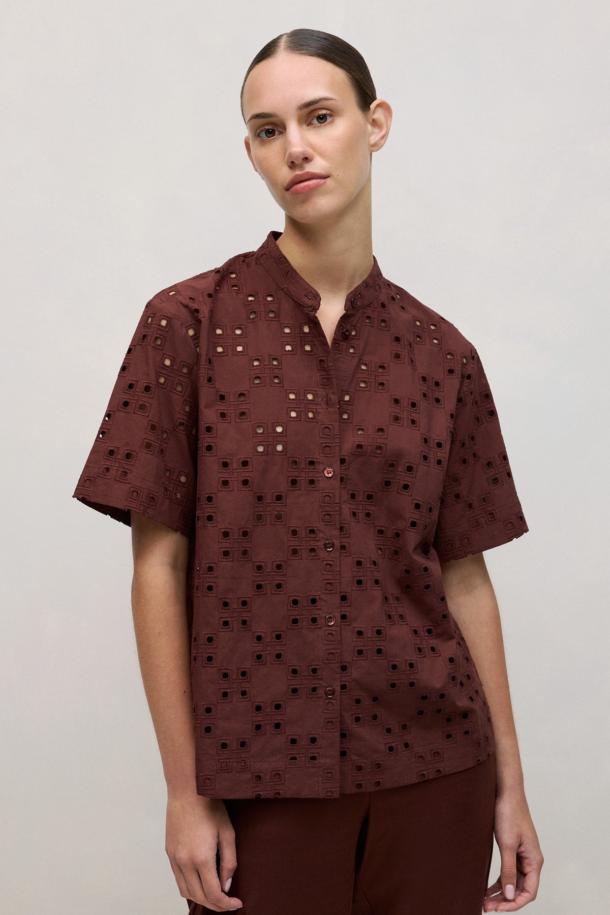 Cotton Geo Cutwork Short Sleeve Shirt