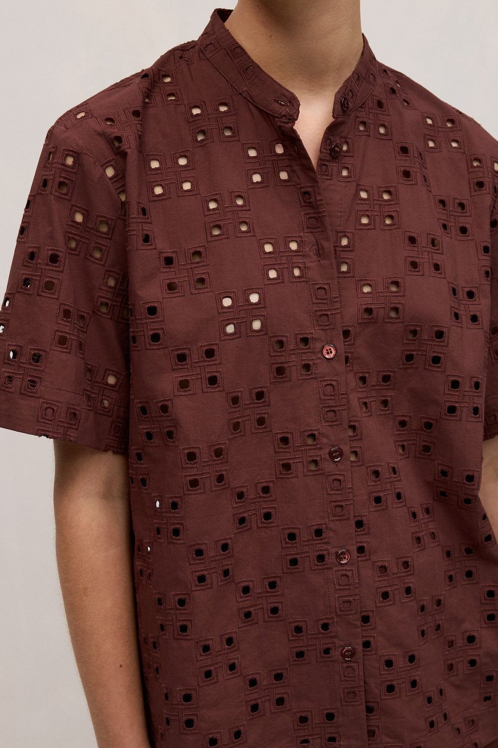 Cotton Geo Cutwork Short Sleeve Shirt