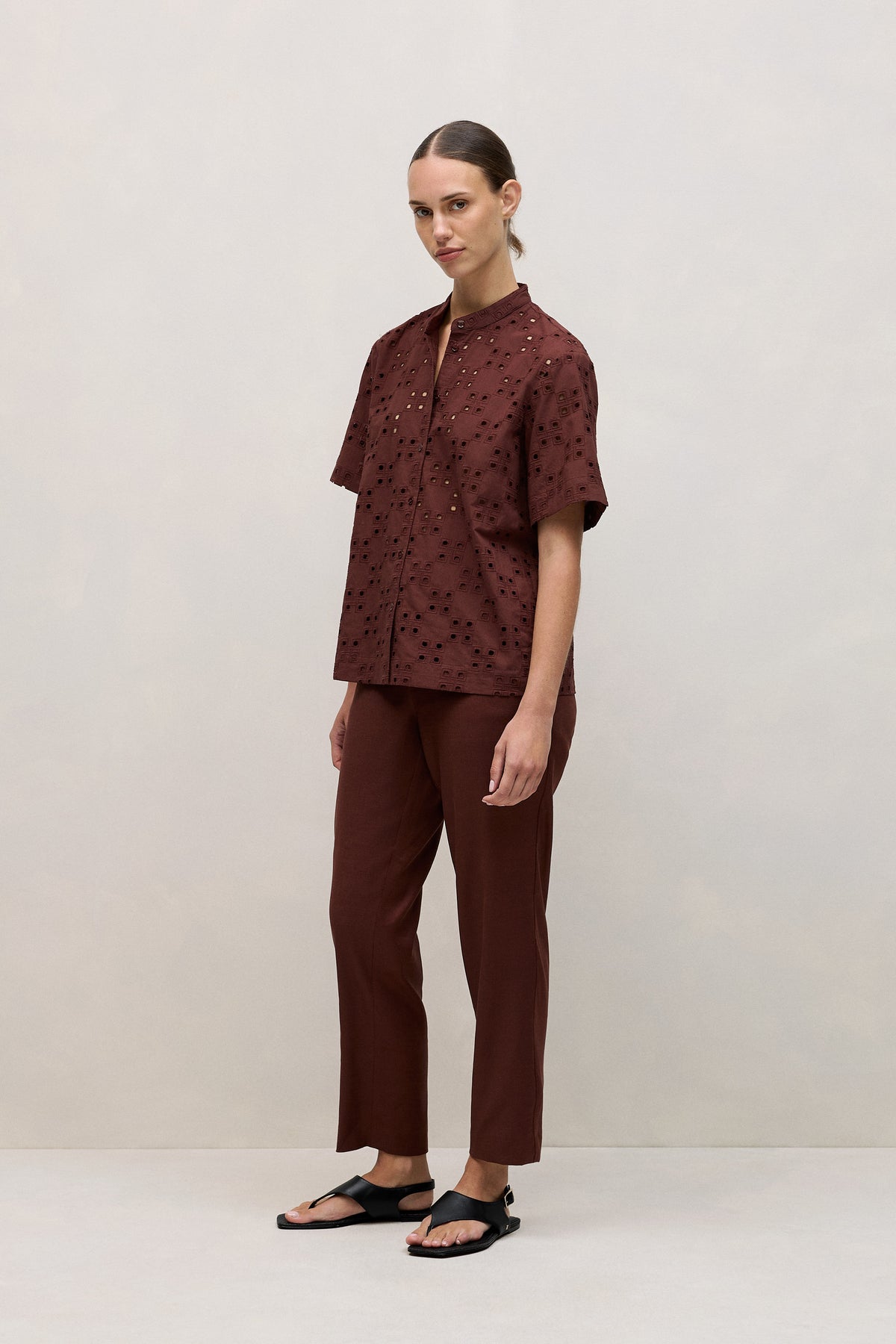 Cotton Geo Cutwork Short Sleeve Shirt