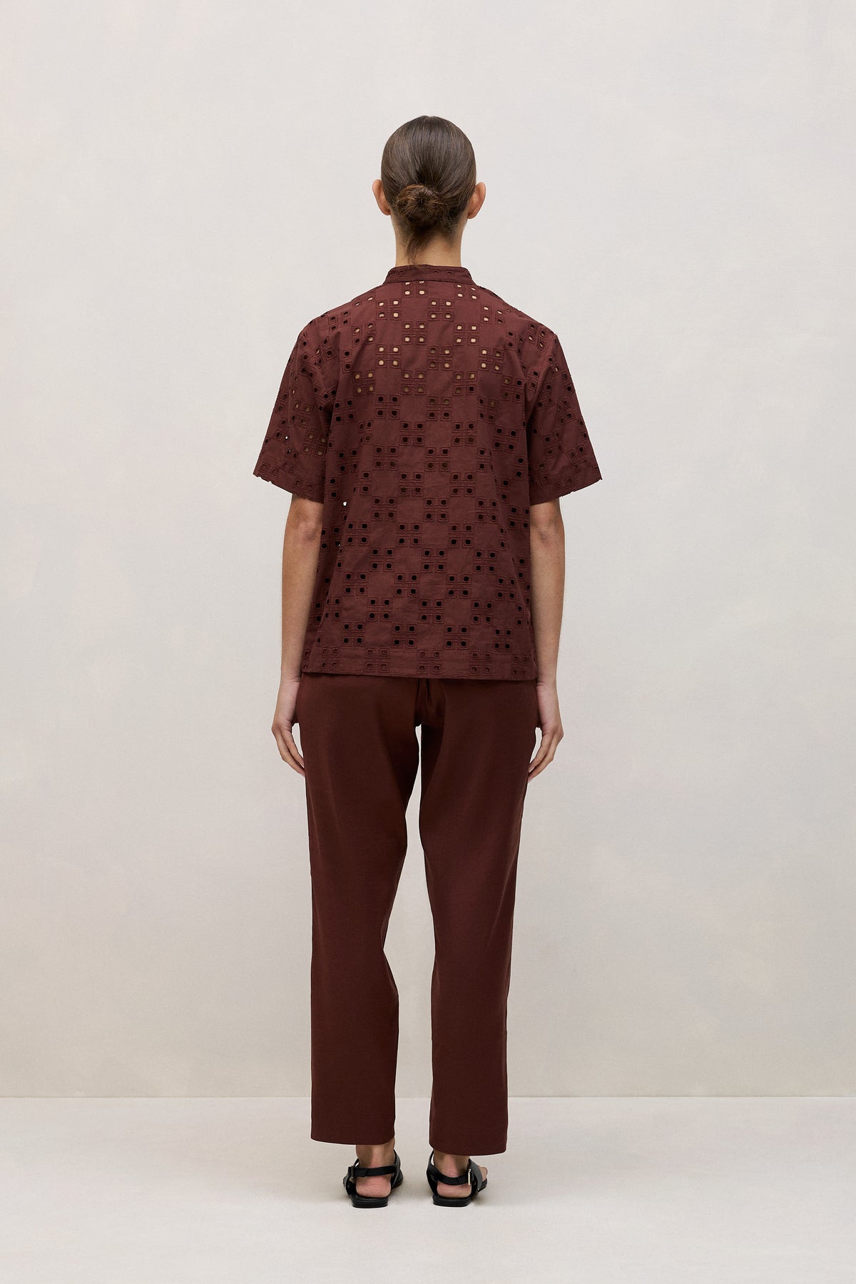 Cotton Geo Cutwork Short Sleeve Shirt