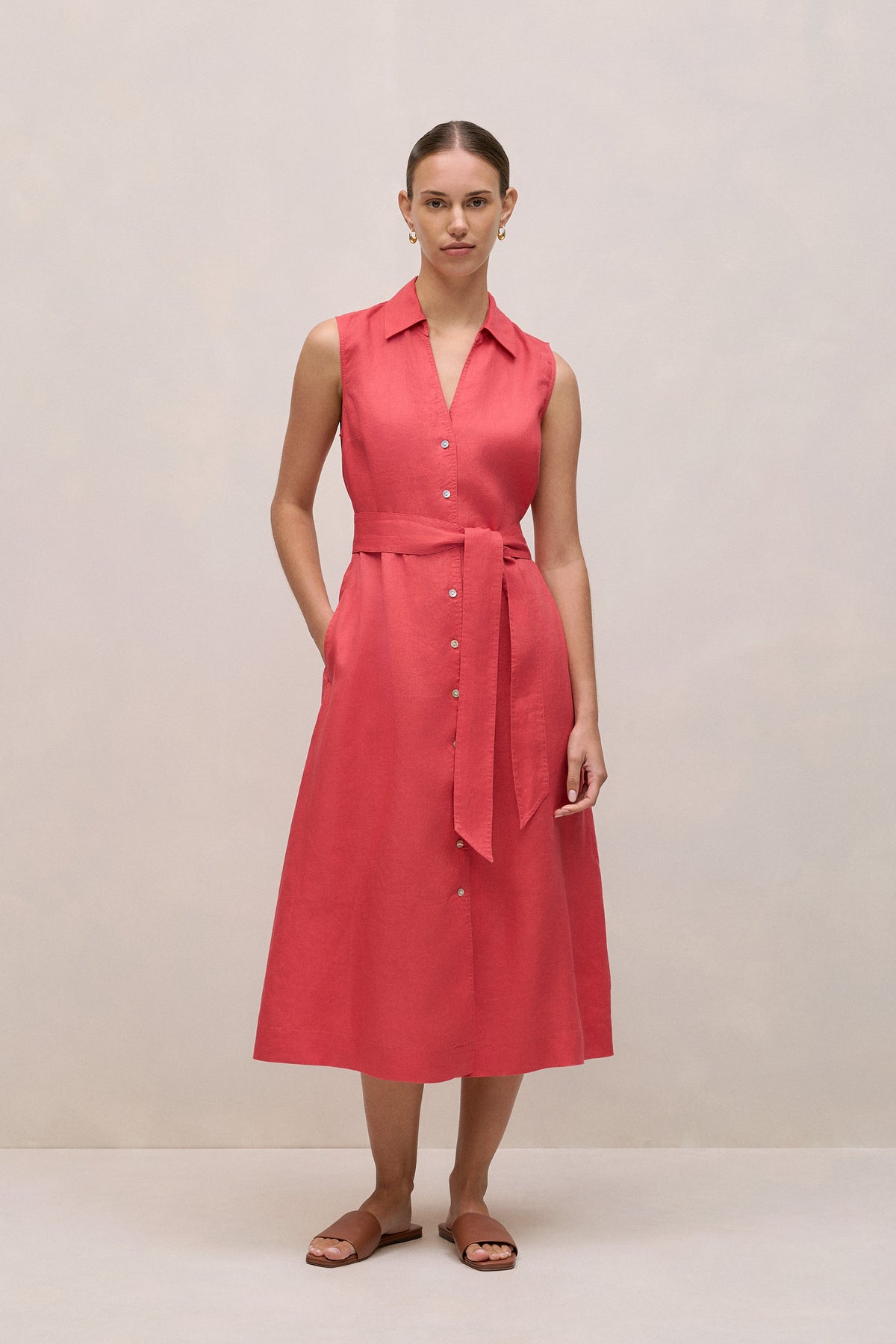 Linen Sleeveless Shirt Dress