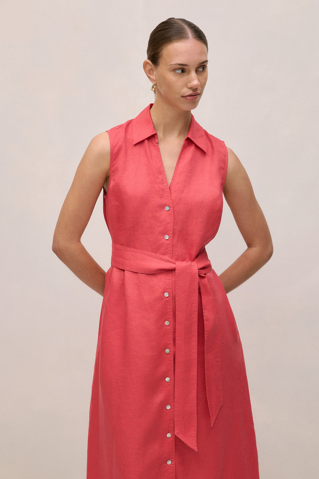 Linen Sleeveless Shirt Dress