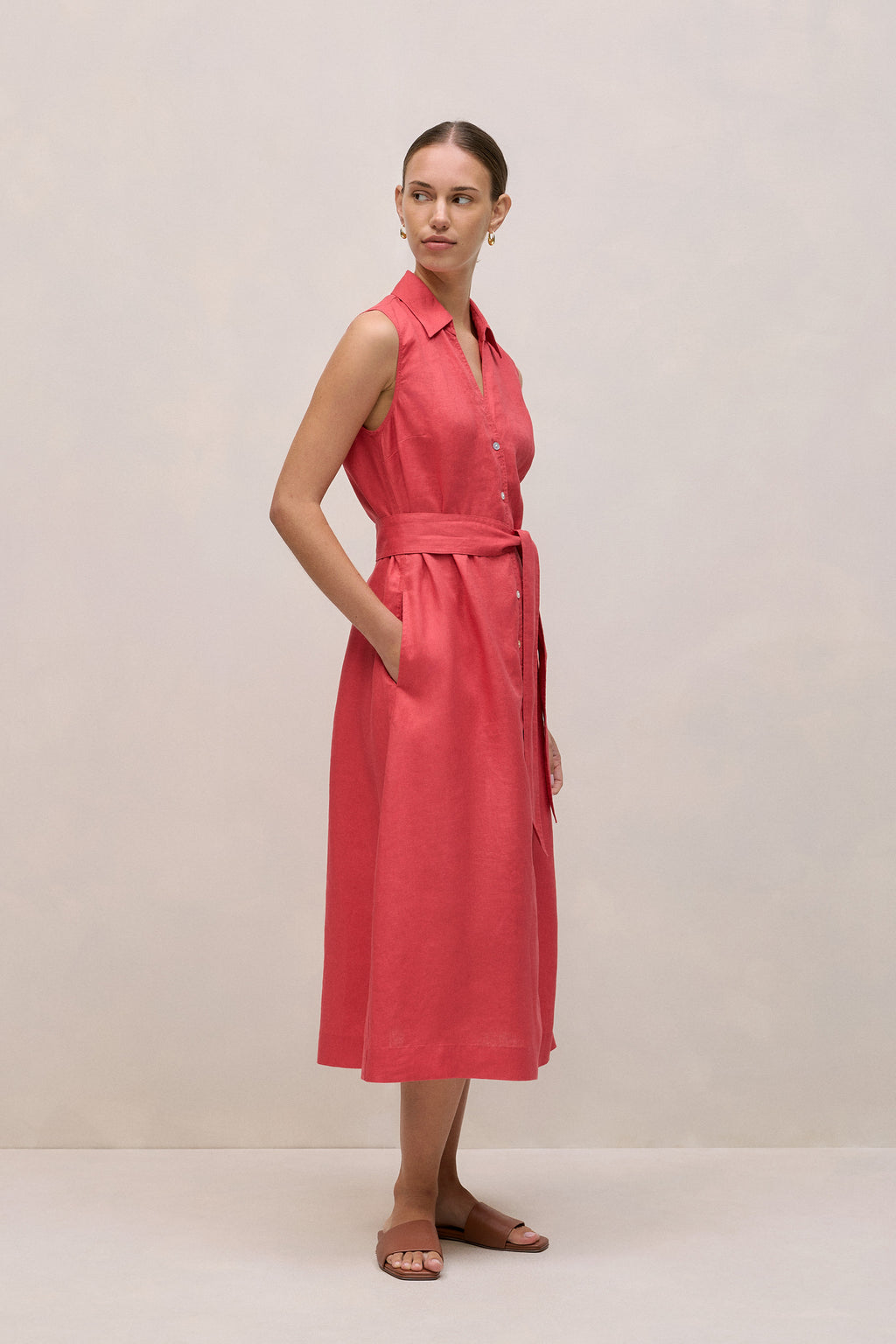 Linen Sleeveless Shirt Dress