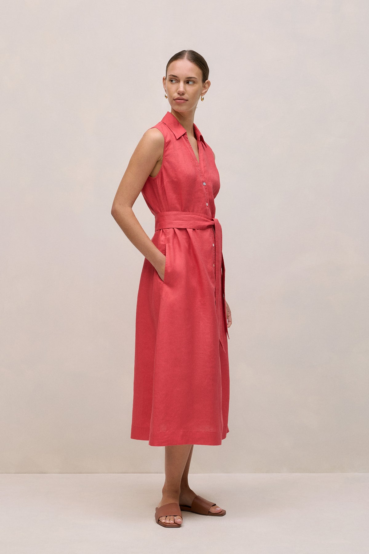 Linen Sleeveless Shirt Dress