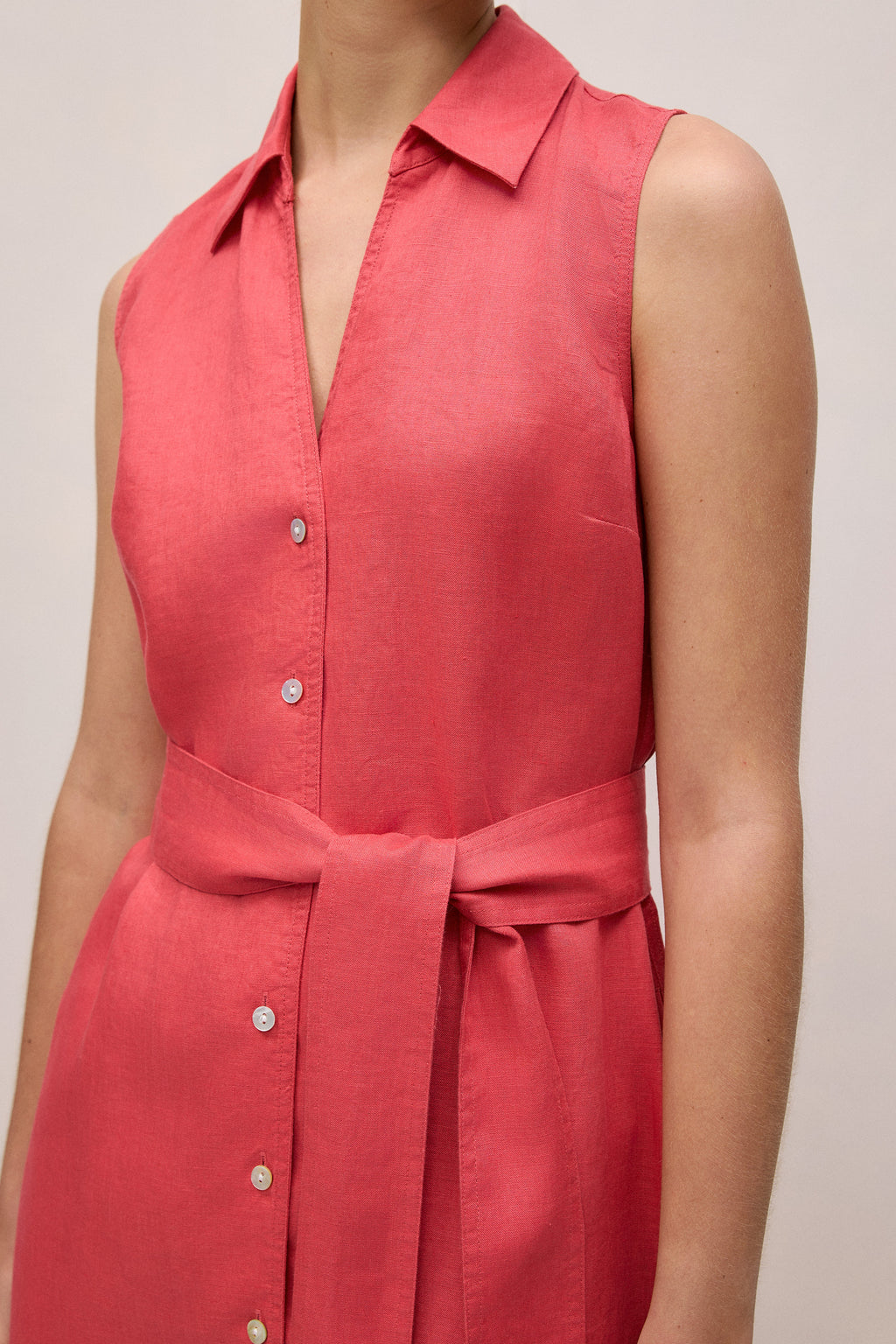 Linen Sleeveless Shirt Dress