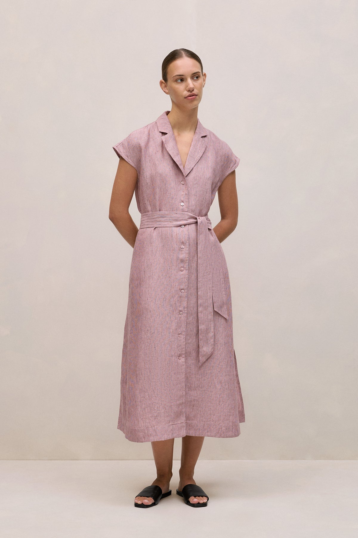 Linen End On End Stripe Shirt Dress