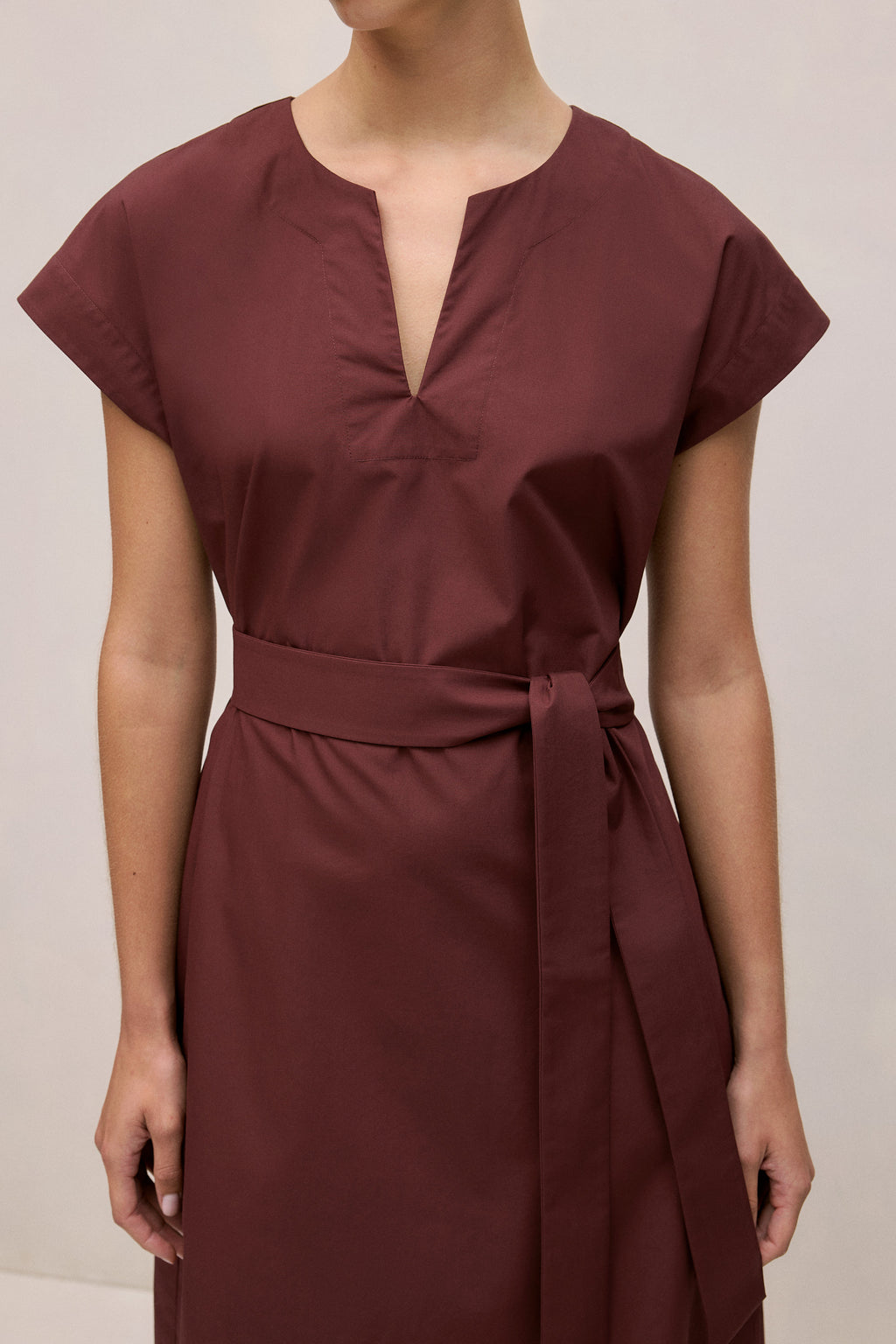 Cotton Poplin Cap Sleeve Belted Dress