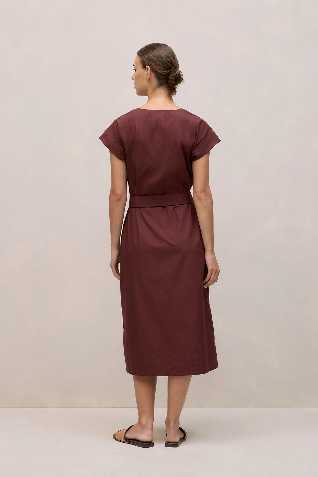 Cotton Poplin Cap Sleeve Belted Dress