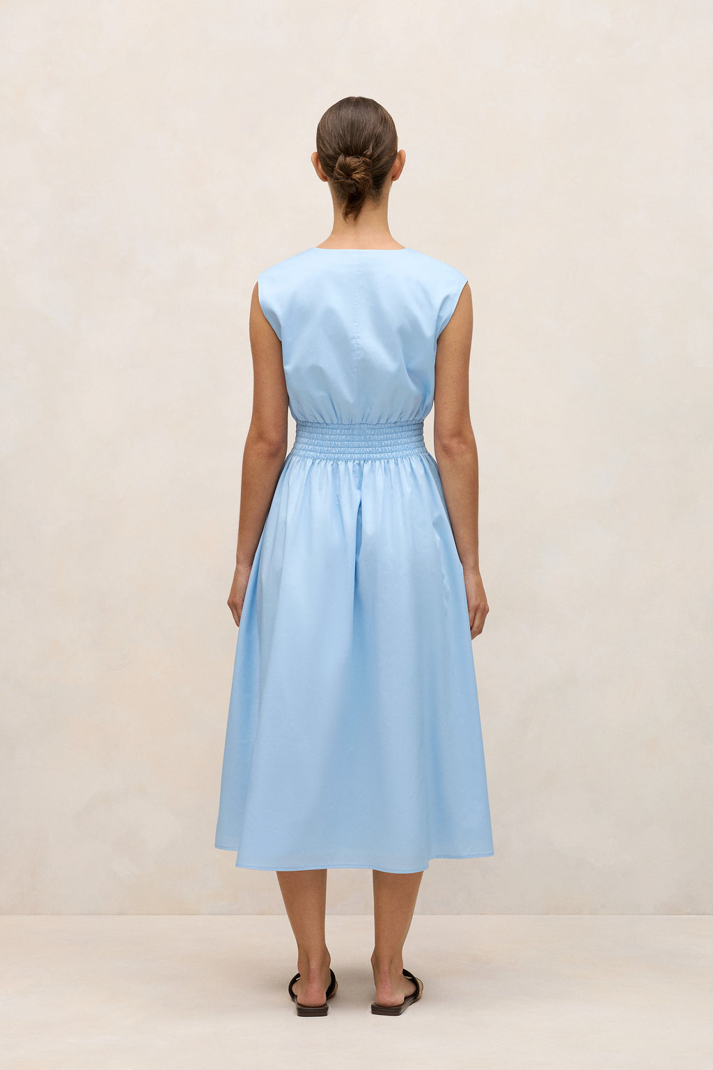 Cotton Sateen Shirred Waist Dress