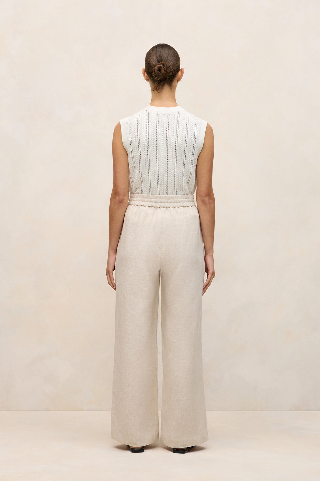 Yarn Dyed Linen Drawcord Wide Leg Pant