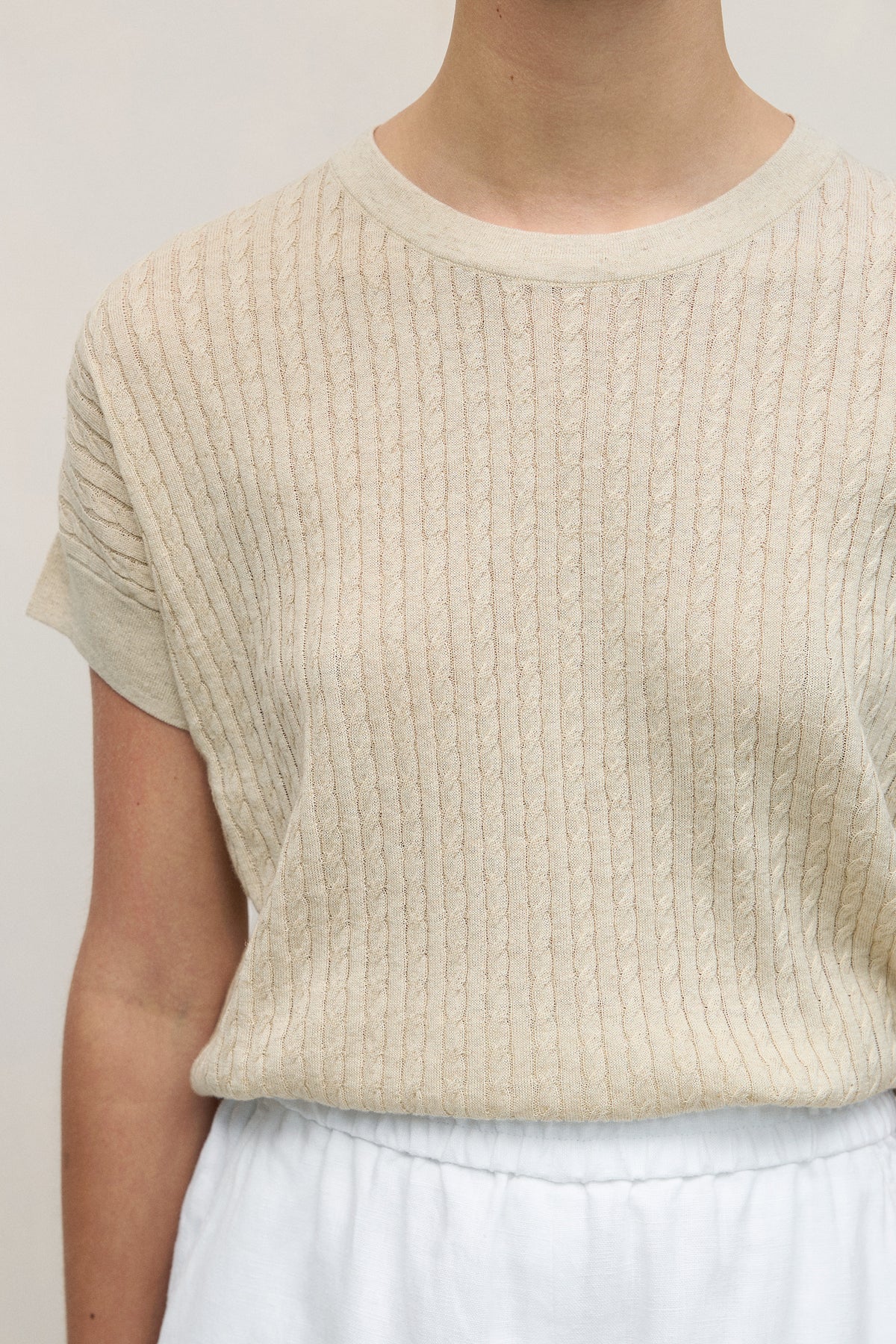 Linen Cotton Cable Knit T-Shirt