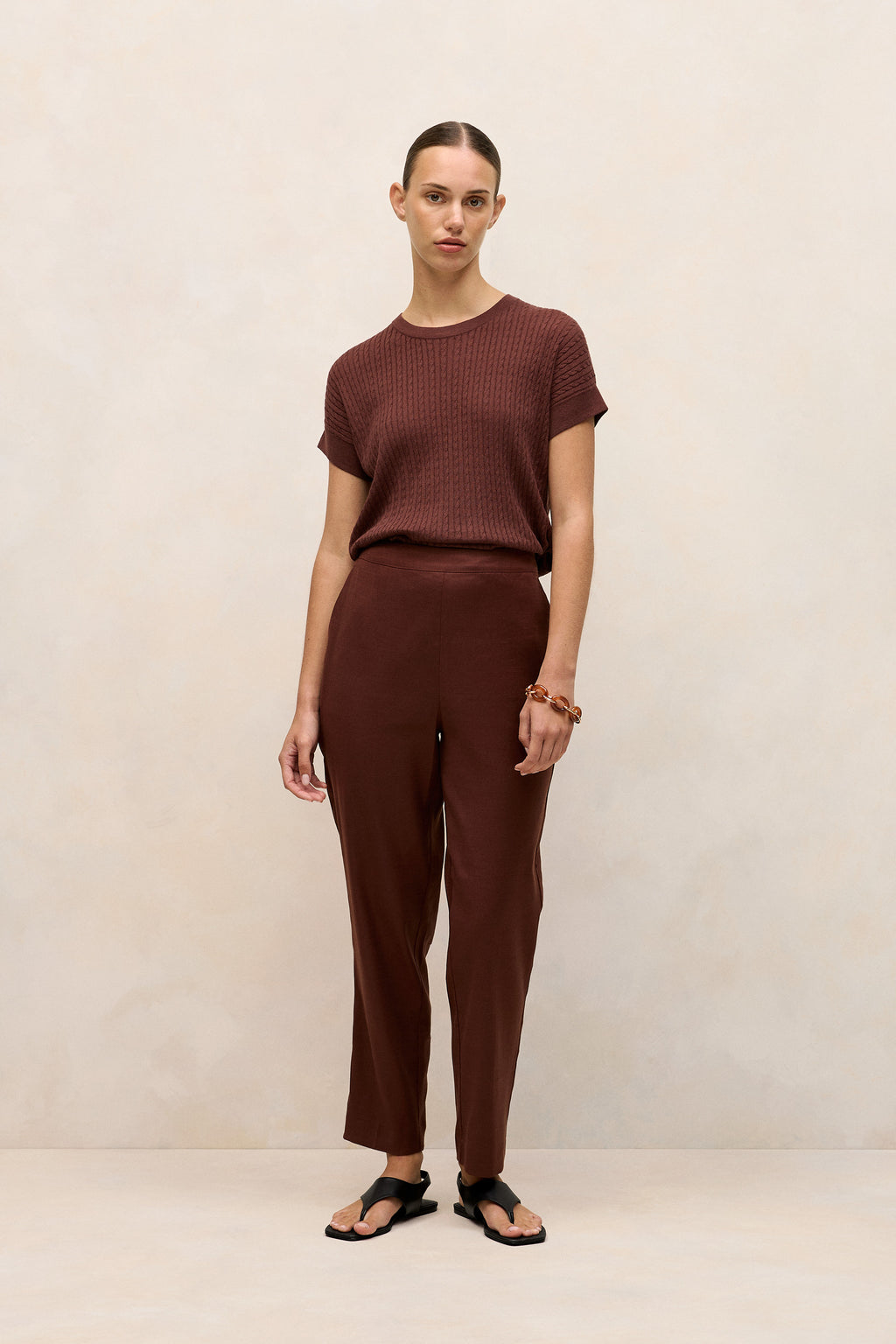 Linen Cotton Cable Knit T-Shirt