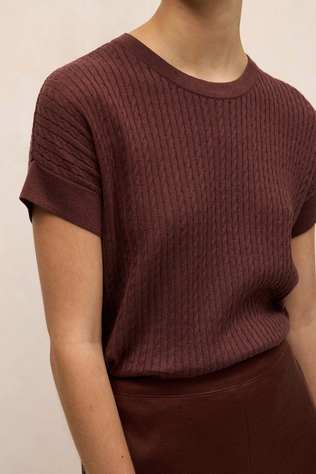 Linen Cotton Cable Knit T-Shirt