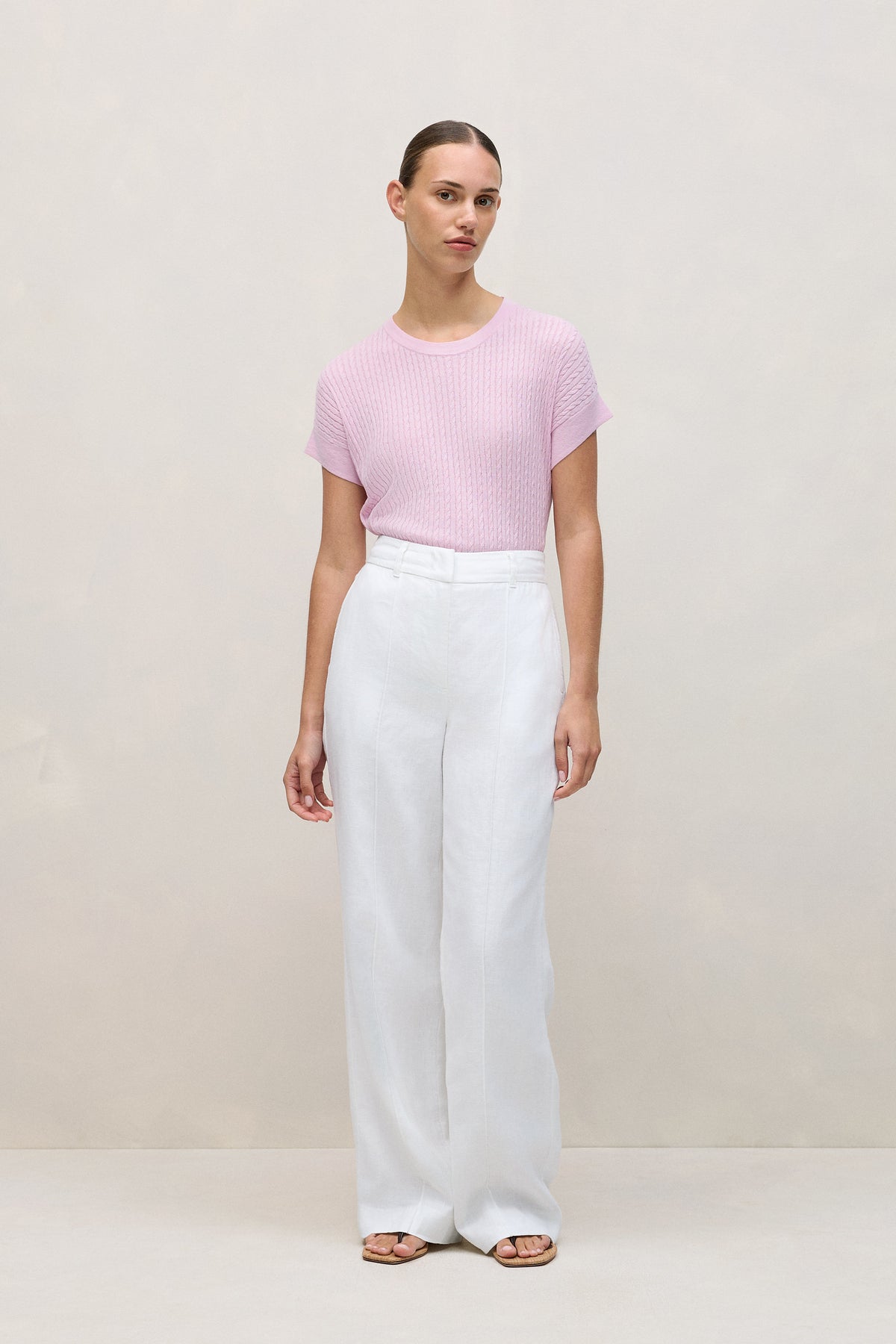 Linen Cotton Cable Knit T-Shirt
