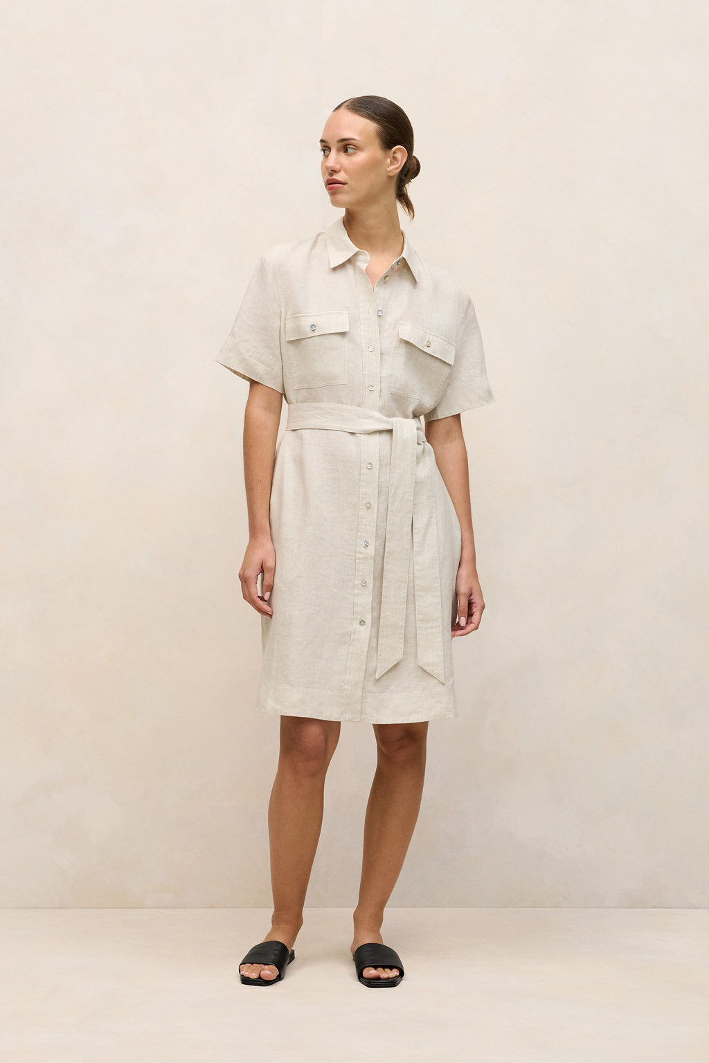 Linen Pocket Detail Shirt Dress