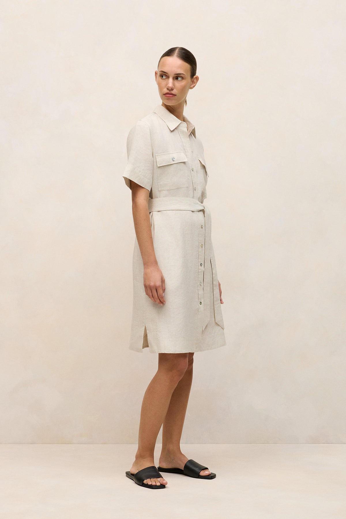 Linen Pocket Detail Shirt Dress
