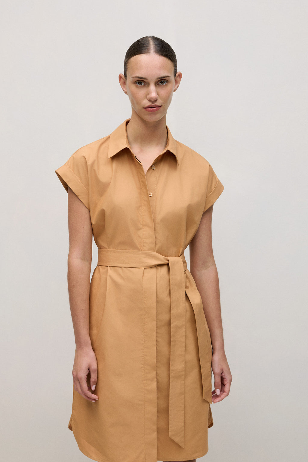 Cotton Poplin Cap Sleeve Shirt Dress