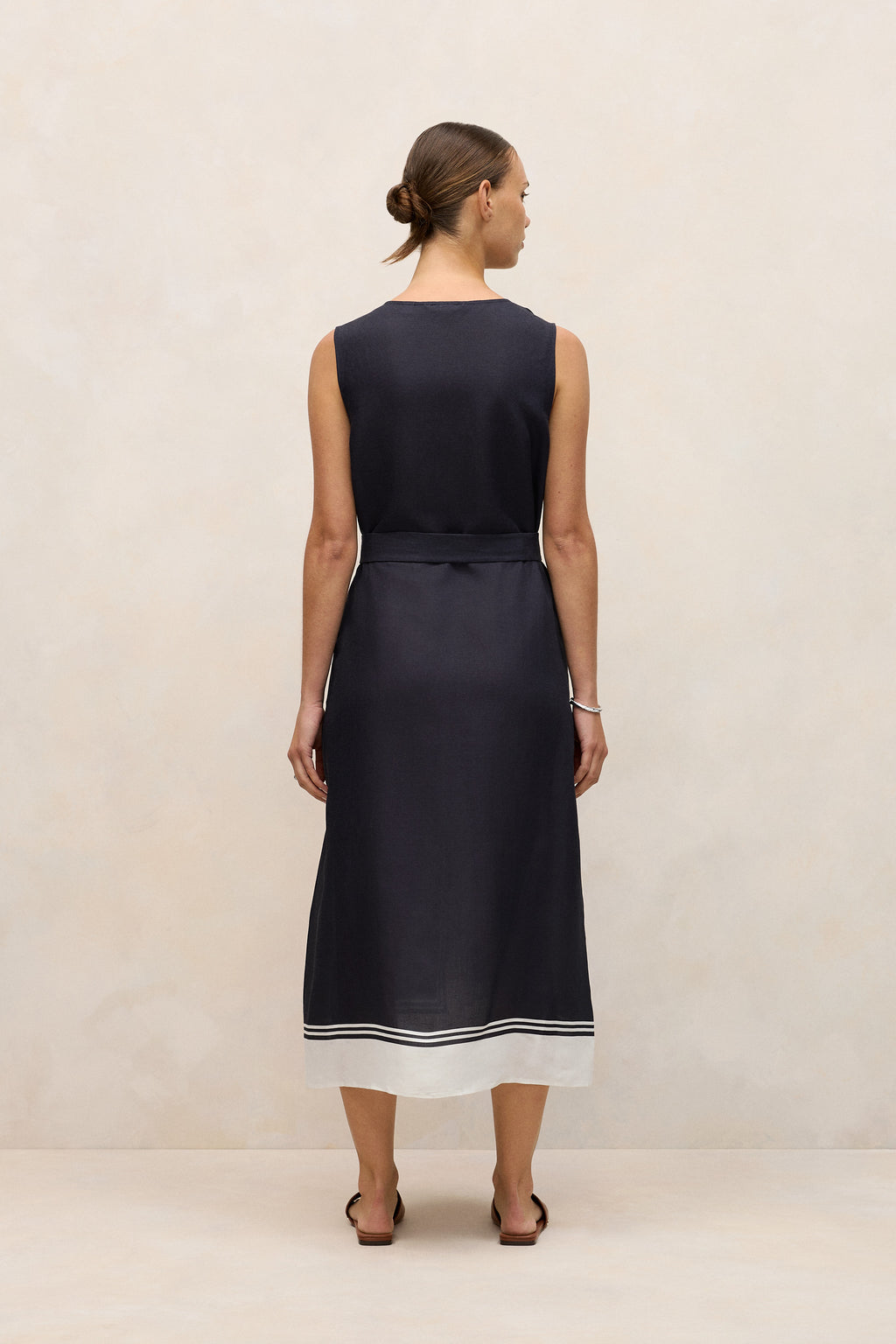 Linen Blend Border Print Dress