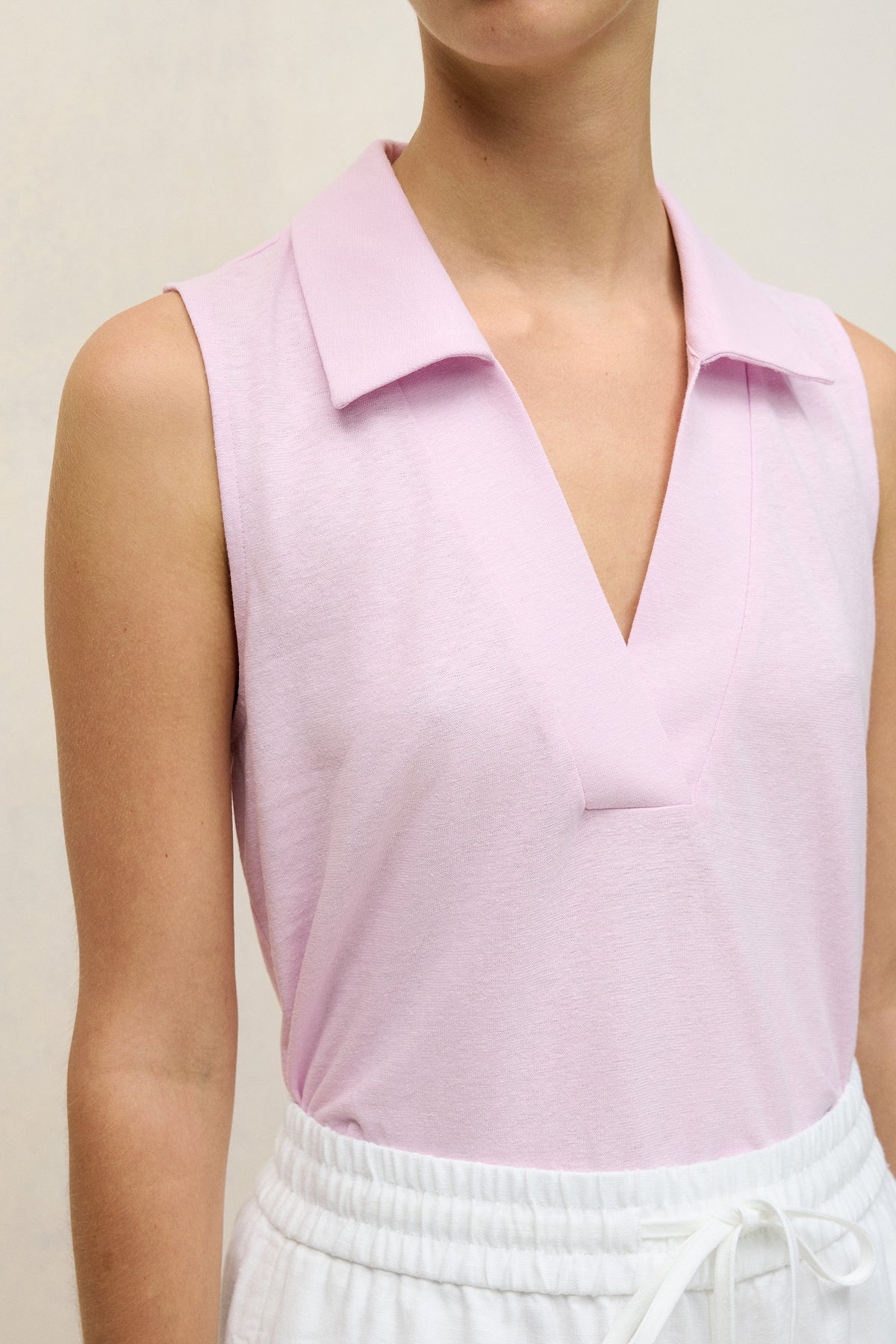 Linen Cotton Knit Collared Tank