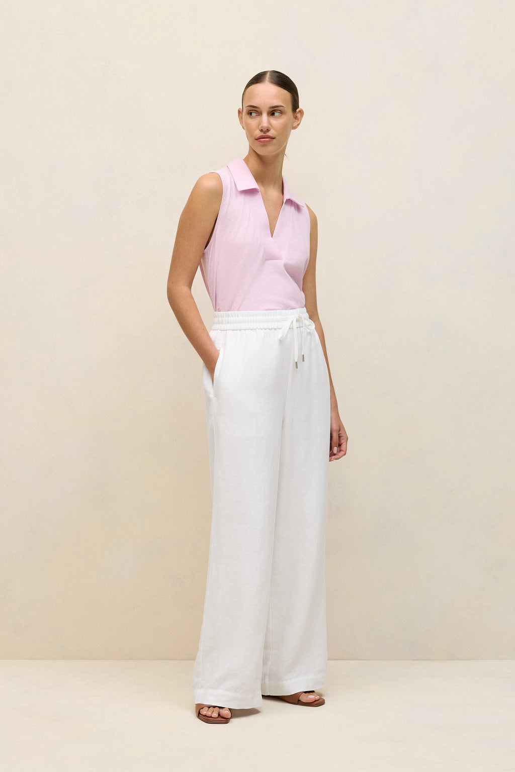 Linen Cotton Knit Collared Tank