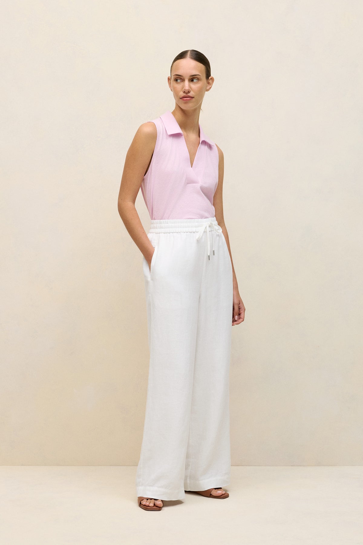 Linen Cotton Knit Collared Tank