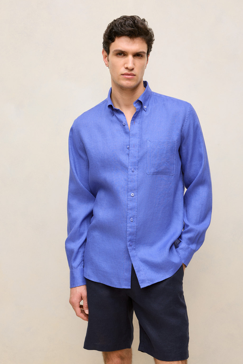 Regular Fit Linen Classic Long Sleeve Shirt