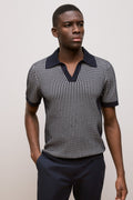 Texture Knit Collared Short Sleeve Polo
