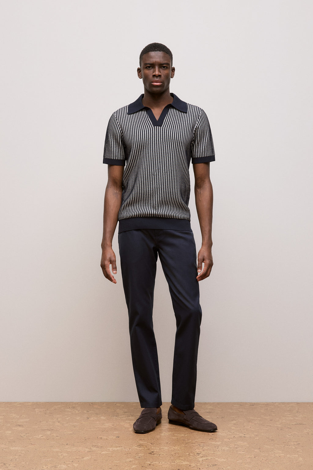 Texture Knit Collared Short Sleeve Polo